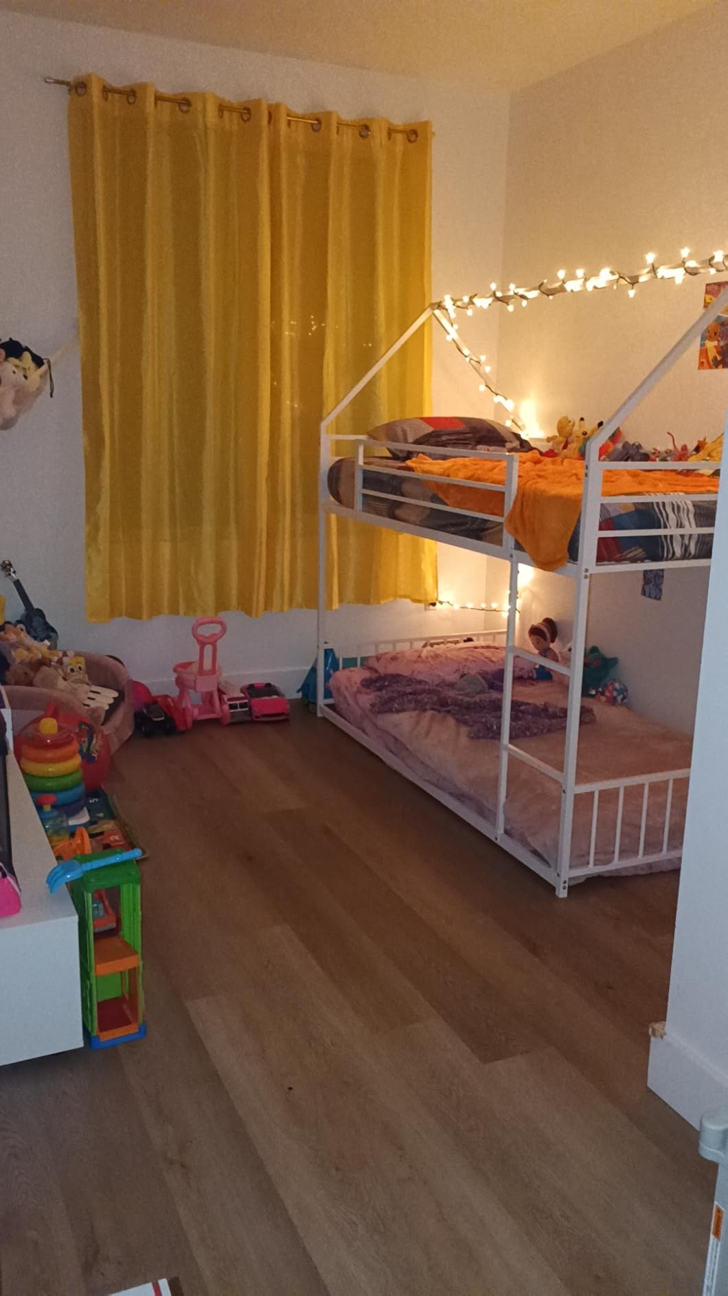 LIKIMIO Bunk Bed Twin Over Twin, House Bunk Bed Frame with Ladder and Guardrail, House Shaped with Metal Slats for Dormitory and Bedroom, Space Saving, No Box Spring Needed, Black customer photo 1
