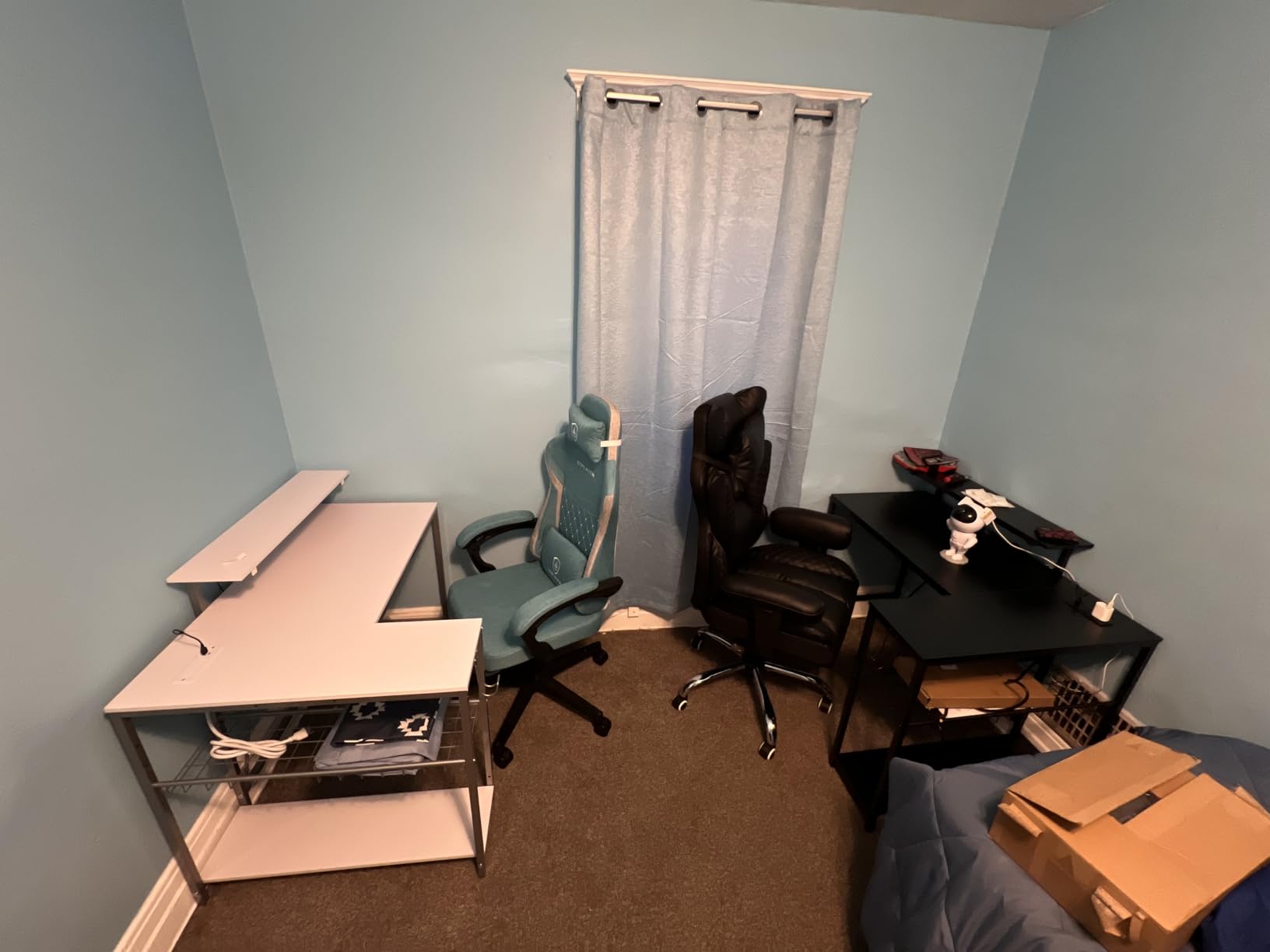 Bestier Gaming Desk with Power Outlets, 42 L-Shaped Computer Desk with LED Lights, Desk with Reversible Storage Shelves & Hooks for Small Spaces, Bedrooms & Offices, Black Carbon Fiber customer photo 2