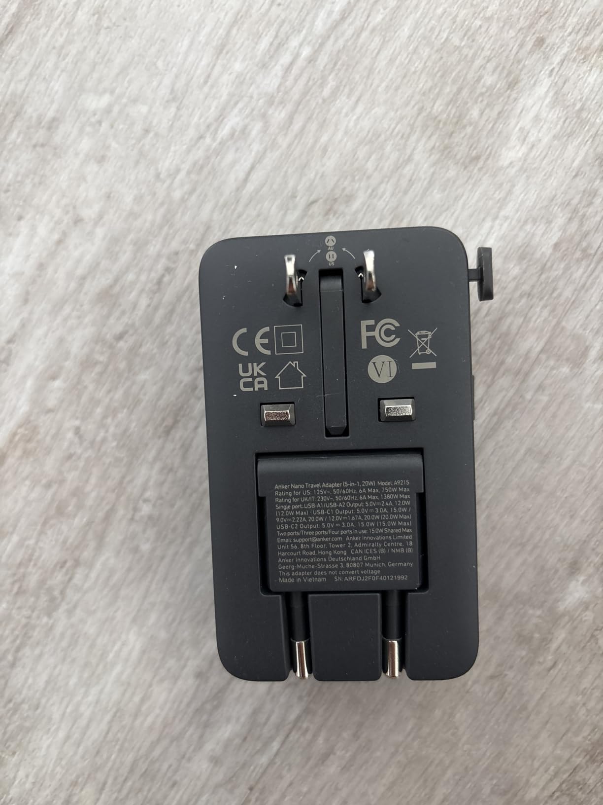 Anker Nano Travel Adapter, 5-Port Power Adapter with 1x 2-Pin AC, 2 USB A, 2 USB C for 20W, Smart Temperature Control, Works in 200+ Countries, Not a Voltage Converter, Travel Essentials (1-Pack) customer photo 2