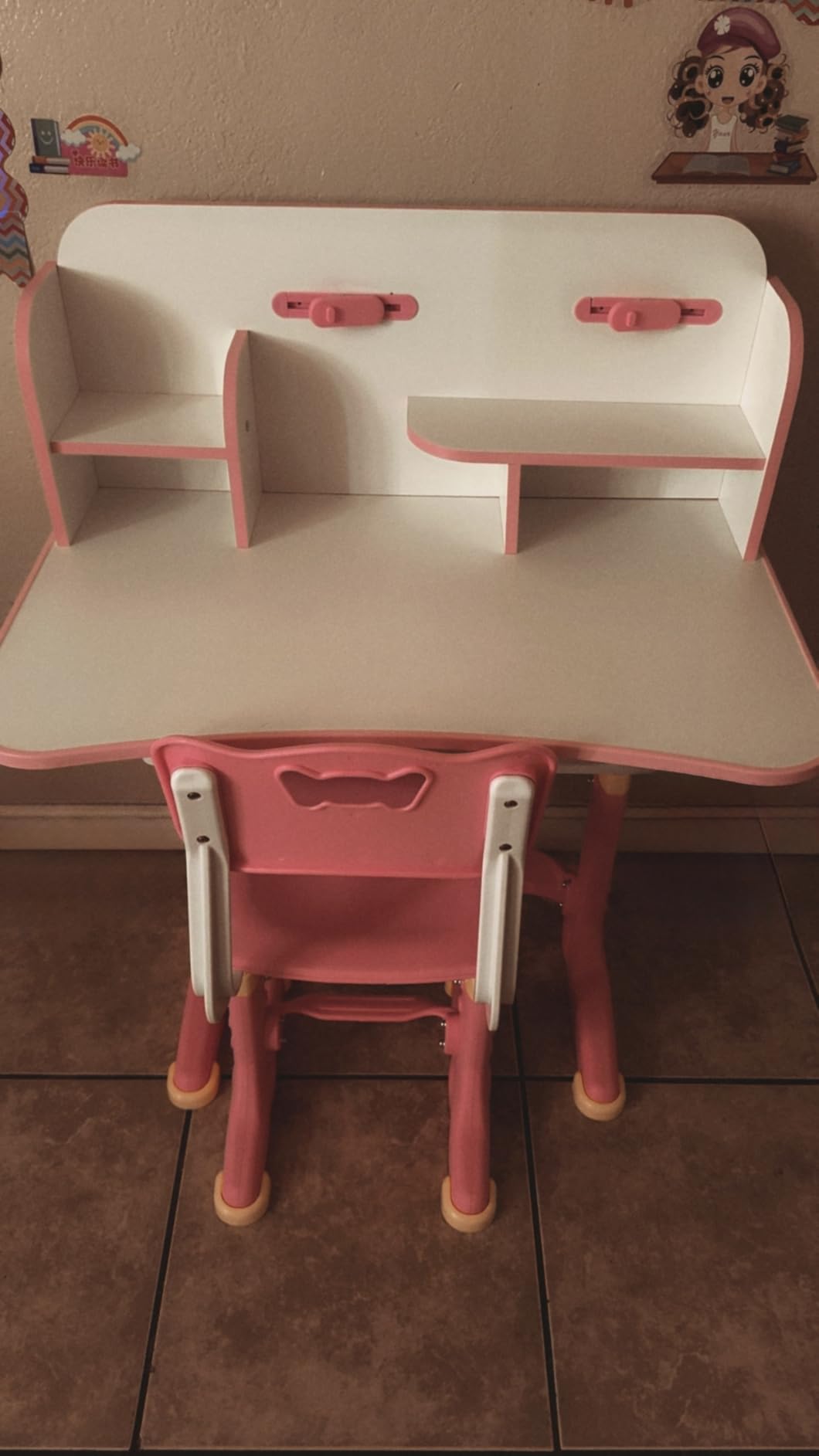 Kids Desk and Chair Set, Height Adjustable Child's School Study Writing Tables, Kids Desk with Bookstand and Storage Drawer, Widened Desktop with Desktop for Boys and Girls customer photo 1