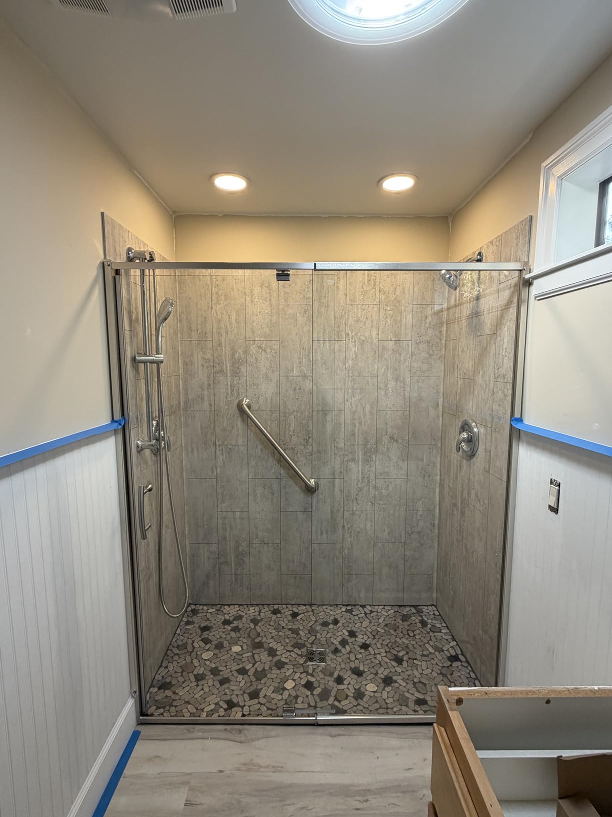 Palisade 78in x 60in x 32in Waterproof Vinyl Shower Surround Kit with Accessories in Urban Glacier customer photo 1