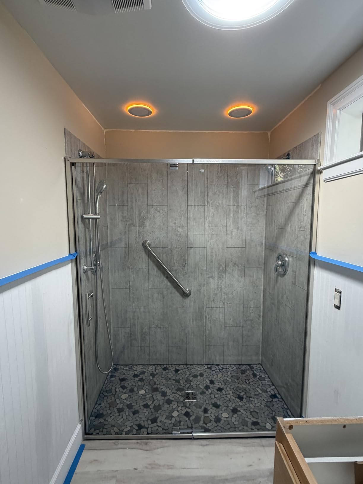 Palisade 78in x 60in x 32in Waterproof Vinyl Shower Surround Kit with Accessories in Urban Glacier customer photo 2