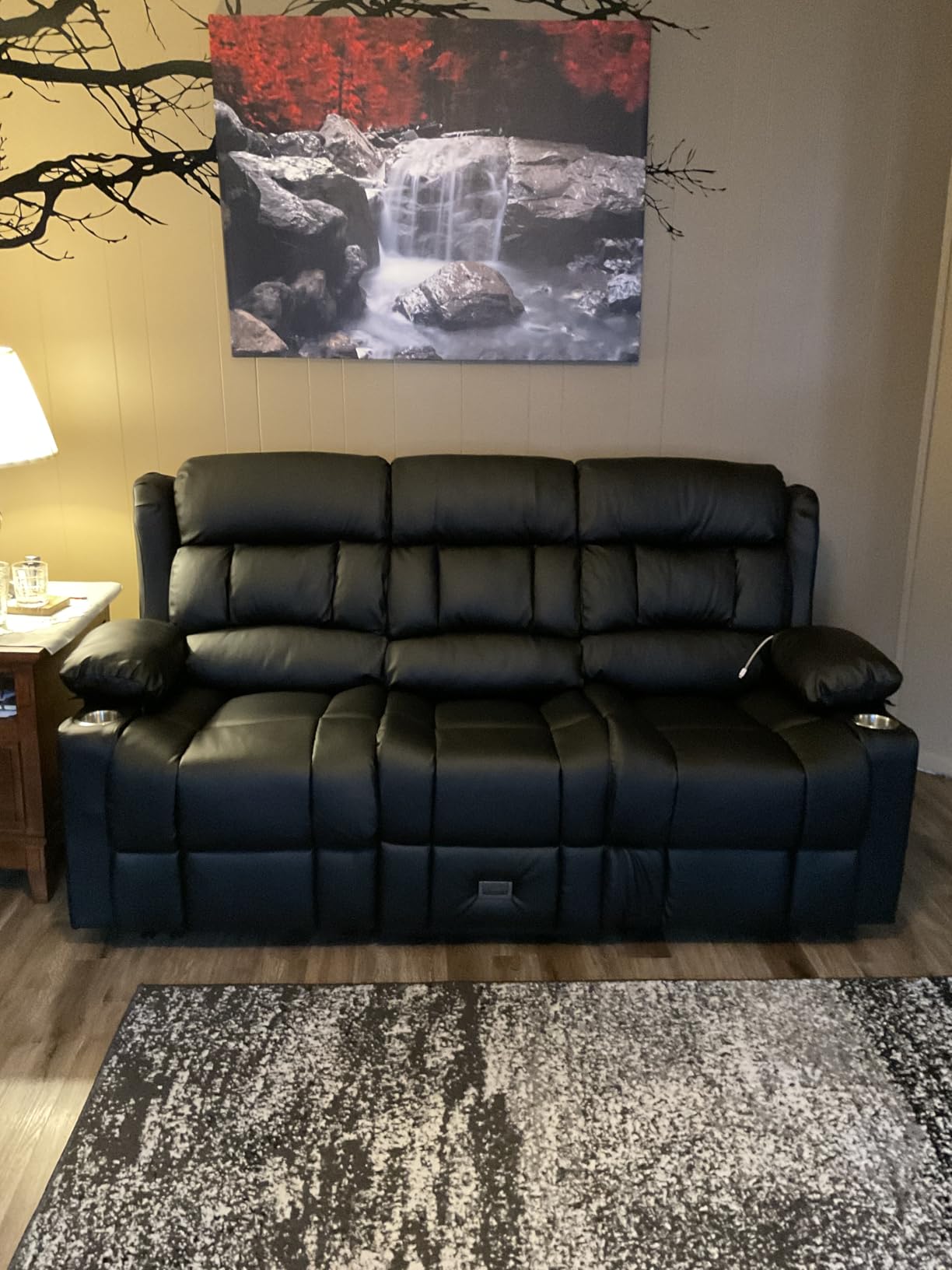Dresegmt Loveseat Recliner Sofa, Flip Middle Backrest Design 3 Seat Reclining Sofa with Storage Drawer, USB Ports & Cup Holders, Manual Couch for Living Room/RV (Gray) customer photo 2