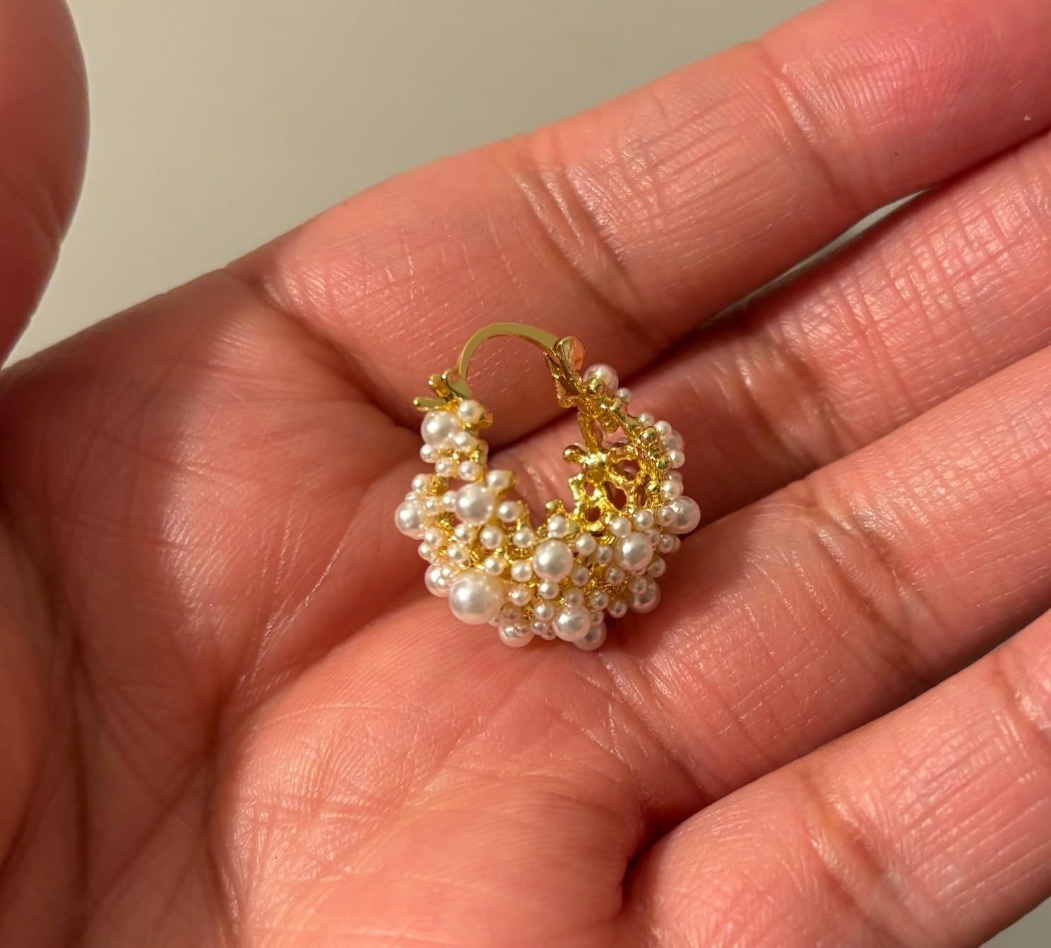 Pearl Chunky Gold Hoop Earrings for Women Trendy Stack Small Pearl Hoop Earrings customer photo 1