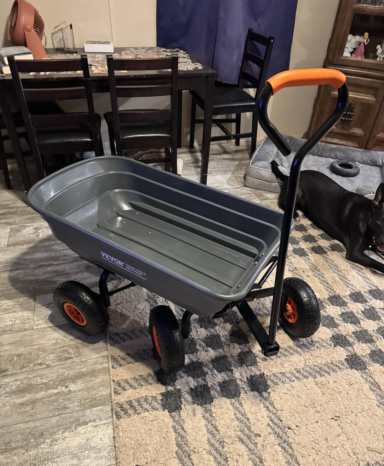 VEVOR 4 Cu.Ft. 600lbs Poly Garden Dump Cart, Heavy Duty 4 Wheel Wheelbarrow Yard Cart Dump Wagon with 10in All Terrain Wheels, Steel Frame and Quick Release System customer photo 1