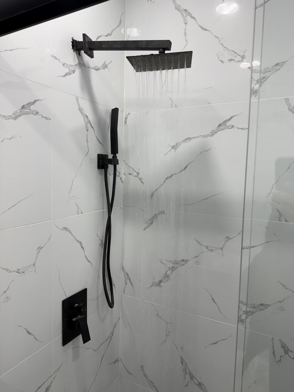 Shower Faucet 10 Inches Matte Black Shower System with Rainfall Shower Head and Handheld Spray Bathroom Luxury Rain Shower Faucet Set Complete Wall Mounted customer photo 1