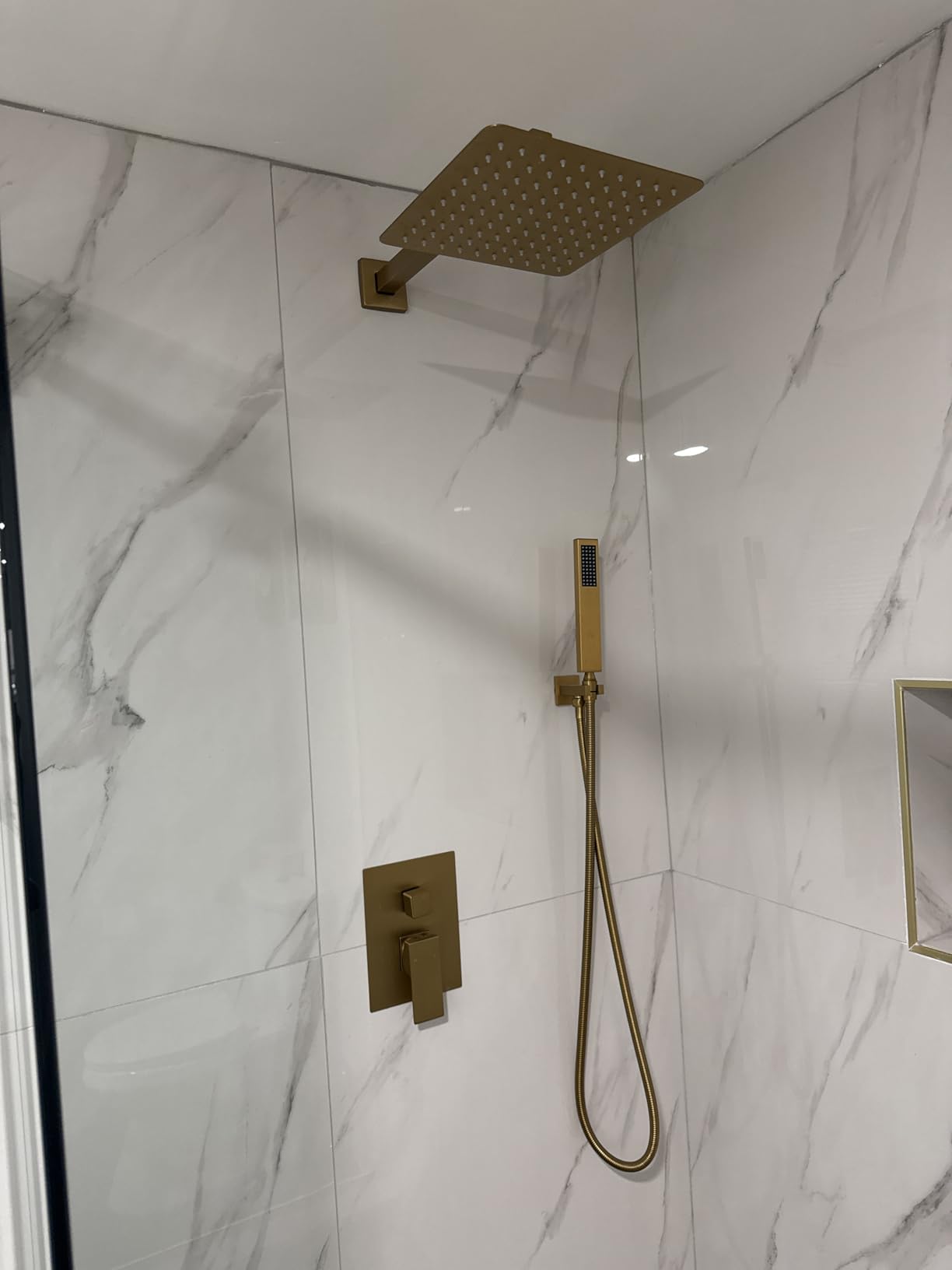 Shower Faucet 10 Inches Matte Black Shower System with Rainfall Shower Head and Handheld Spray Bathroom Luxury Rain Shower Faucet Set Complete Wall Mounted customer photo 2