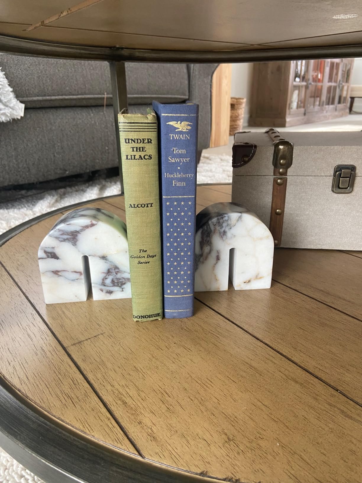 Set of 2 Natural Calacatta Viola Marble Bookends for Shelves, Decorative Book Ends for Heavy Books, Book Stopper Office Bookshelf Decor for CDs/Video Games customer photo 2