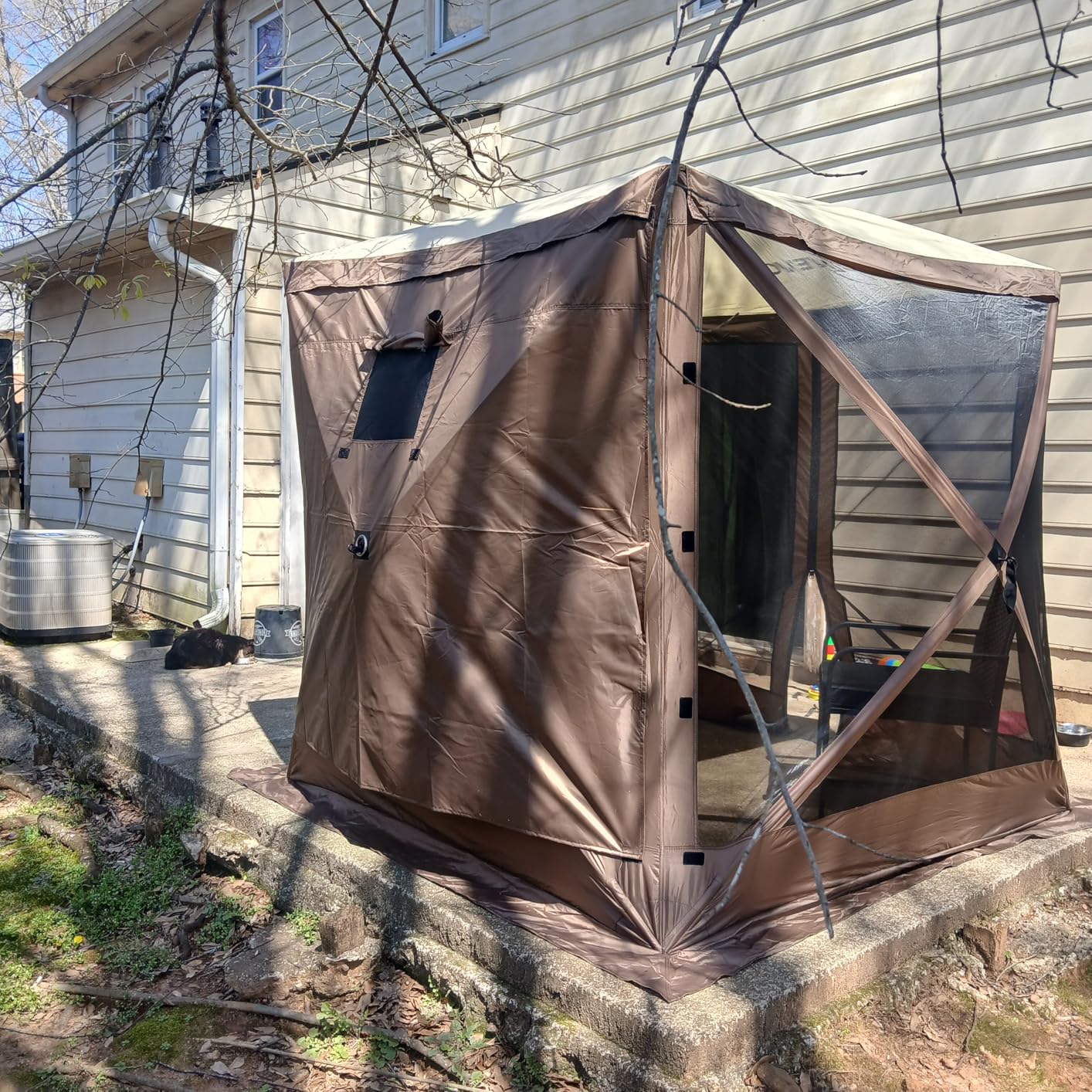 VEVOR Pop Up Gazebo Screen Tent 6 Sided Canopy Sun Shelter with 6 Removable Privacy Wind Cloths & Mesh Windows, 12.5x12.5FT Quick Set Screen Tent with Mosquito Netting, Brown customer photo 1