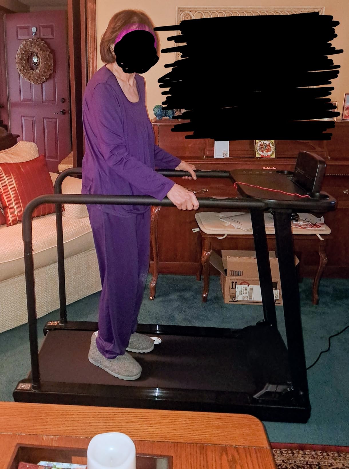 Redliro Treadmill for Seniors with Long Handrails - Recovery Machine for Walking 300 lbs Weight Capacity - Walking Treadmill Elderly with Desk & Cup Holder, (Glossy Black) customer photo 1