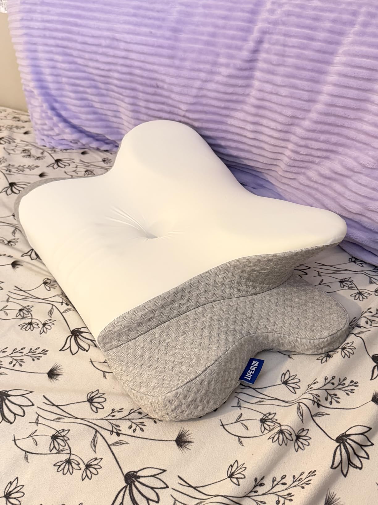 Cervical Neck Pillow - Memory Foam Pillow for Pain Relief Sleeping, Ergonomic Neck Support Contour Pillows for Side Back Stomach Sleepers, Orthopedic Breathable Pillowcase (Grey White) customer photo 1