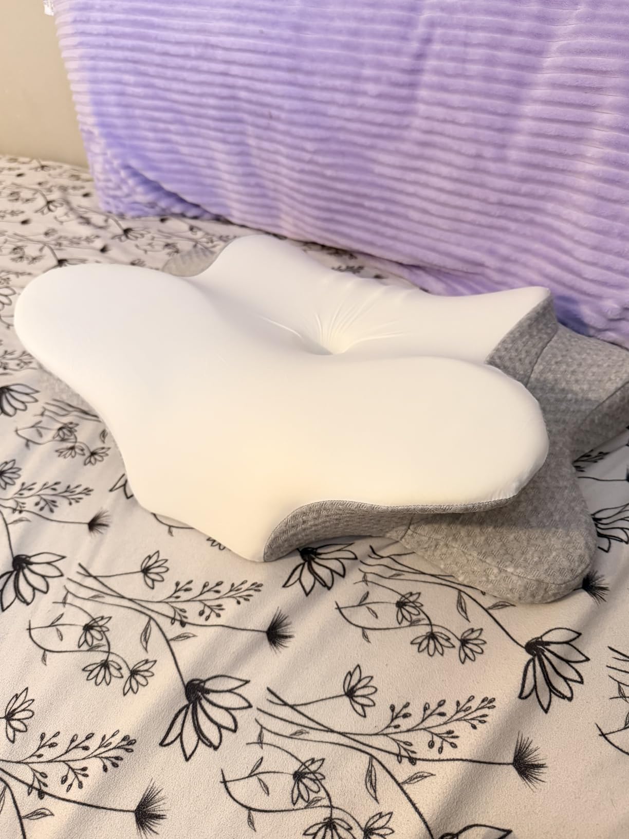 Cervical Neck Pillow - Memory Foam Pillow for Pain Relief Sleeping, Ergonomic Neck Support Contour Pillows for Side Back Stomach Sleepers, Orthopedic Breathable Pillowcase (Grey White) customer photo 2