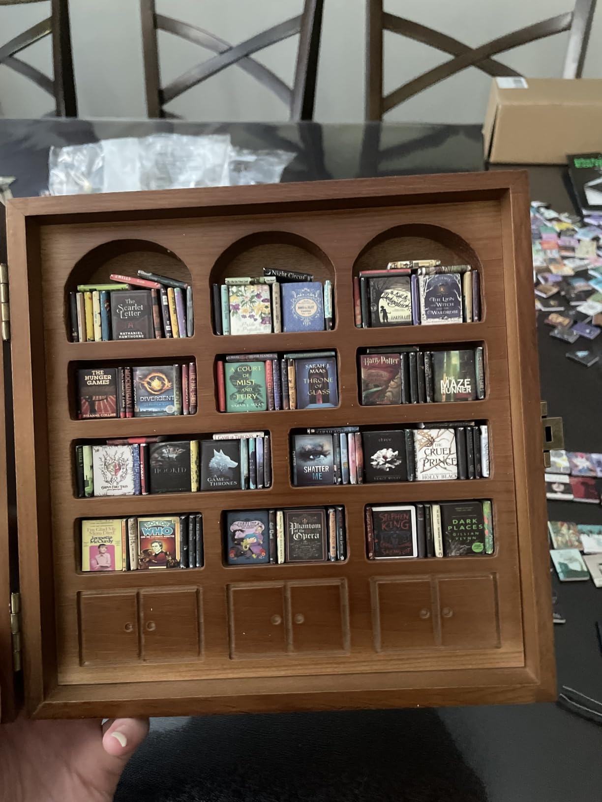 Anxiety Bookshelf - Mini Books Display for Stress Relief and Fun Decor, Perfect Decorative Miniature Library for Book Lovers, Ideal for Home Decor, Office Décor, and Thoughtful Gift - Walnut customer photo 2