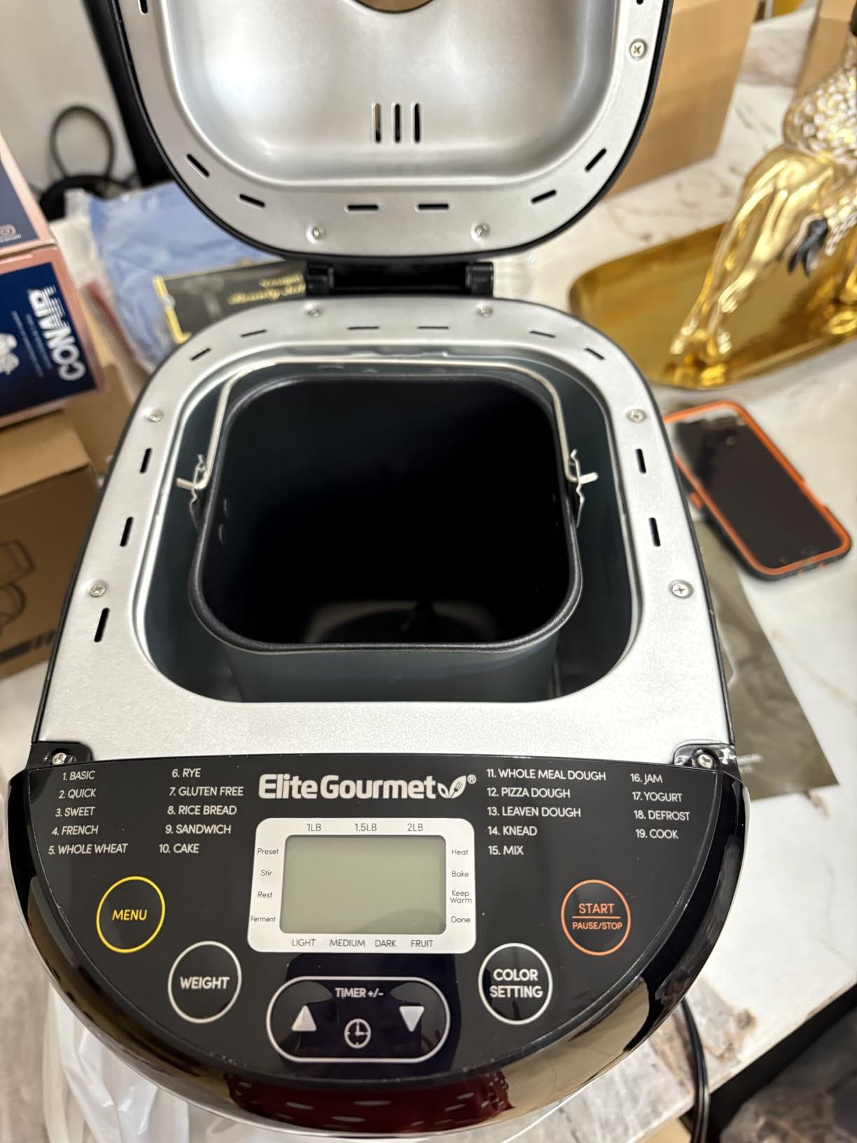 Elite Gourmet Programmable 2-Lb Bread Maker, PFAS Free Ceramic Ceralast Pan, Touch Screen Control Panel, 19 Functions, Gluten Free, White, Wheat, Rye & More, 3 Loaf Sizes, Stainless Steel customer photo 2