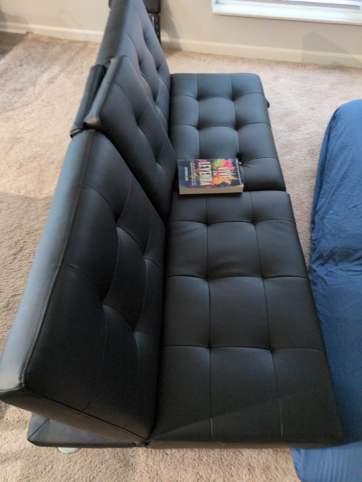 Homall Futon Sofa Bed, Leather Futon Couch with Removable Armrests, Adjustable Recliner Sleeper Sofa Bed with Dual Cup Holders for Living Room, Apartment, Office customer photo 1