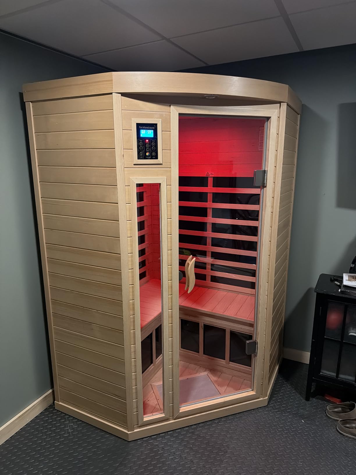 1 Person Sauna, Low EMF Infrared Saunas for Home, Home Sauna Far Infrared Sauna 1050W Red Cedar Wood Sauna with Bluetooth Speaker, LED Light, Tempered Glass customer photo 1
