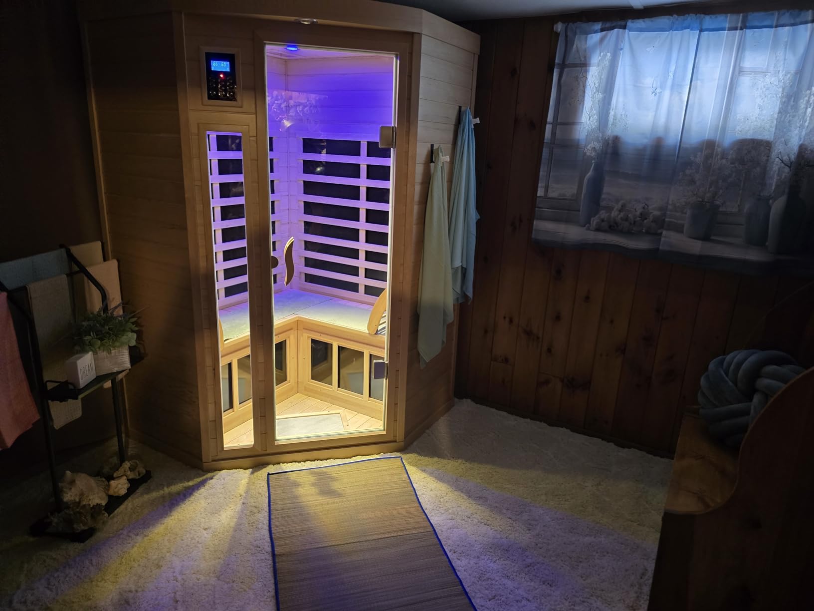 1 Person Sauna, Low EMF Infrared Saunas for Home, Home Sauna Far Infrared Sauna 1050W Red Cedar Wood Sauna with Bluetooth Speaker, LED Light, Tempered Glass customer photo 2