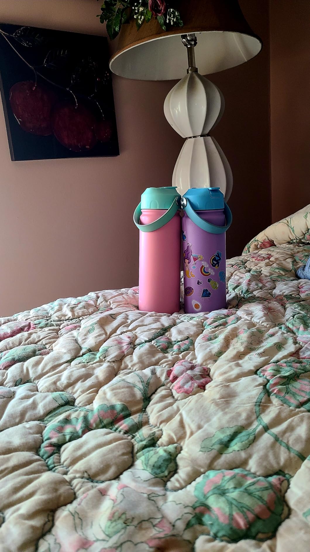 GoKEDA 18oz Kids Water Bottle, 2 Pack Insulated Bottles with Stickers, 18/8 Stainless Steel Vacuum Leak Proof Straw Cup for School, Gifts for Boys(Light Blue, Dark Blue) customer photo 1