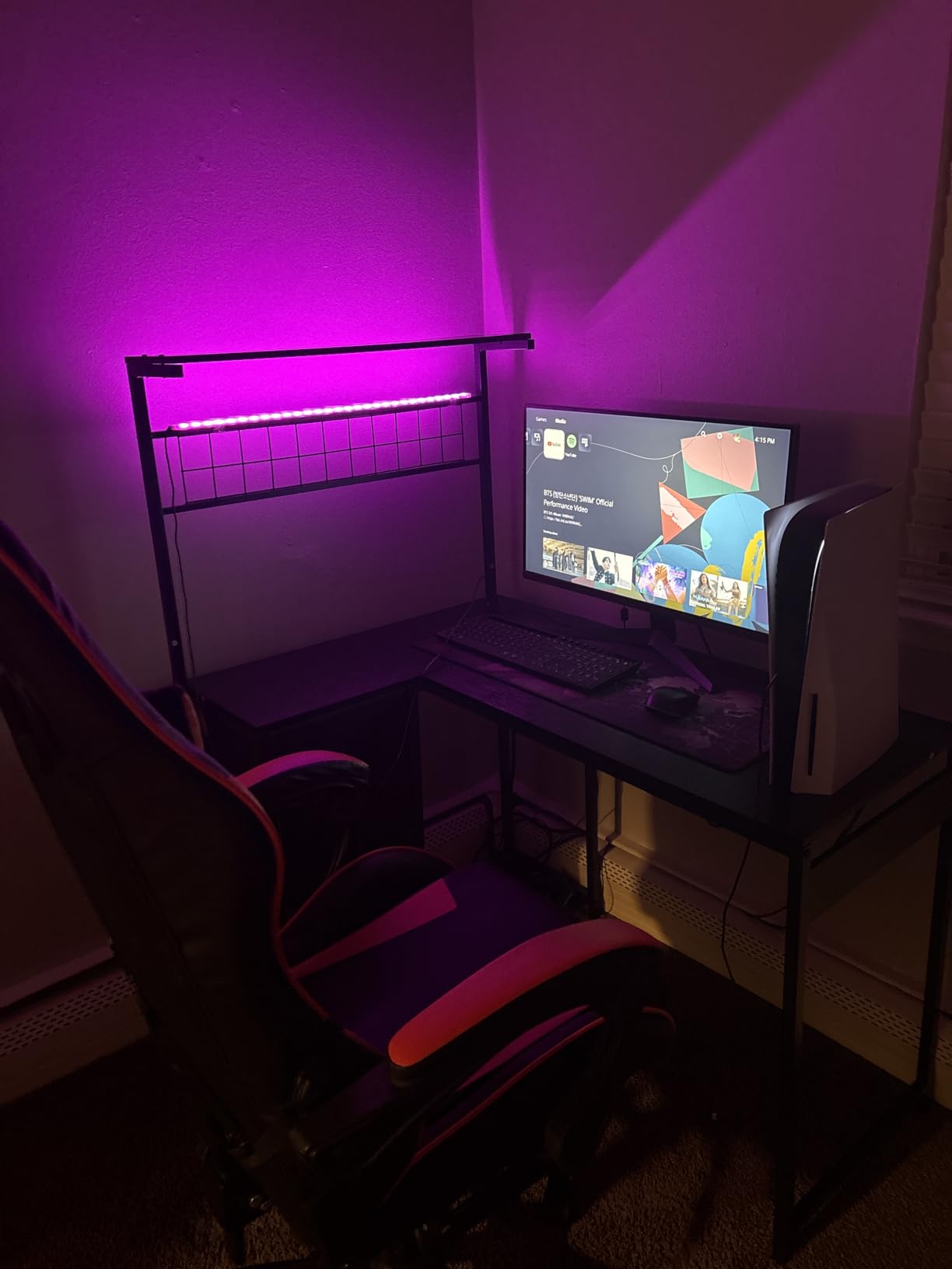MOTPK 43 L Shaped Gaming Desk for Small Rooms, Compact Corner Computer Table with Shelf & Hutch, 4 Drawers, Reversible Study Desk with LED Light, Power Outlets & USB Ports, Home Office Table, Black customer photo 1