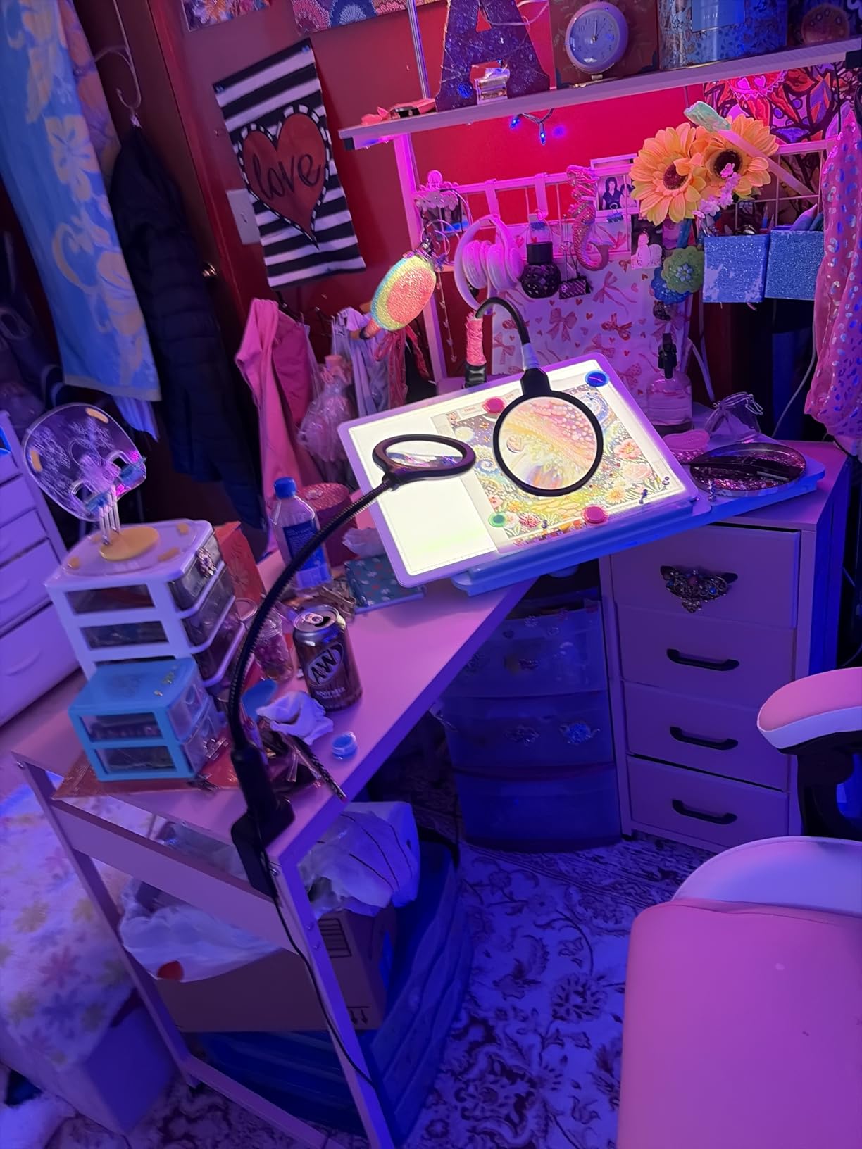 MOTPK 43 L Shaped Gaming Desk for Small Rooms, Compact Corner Computer Table with Shelf & Hutch, 4 Drawers, Reversible Study Desk with LED Light, Power Outlets & USB Ports, Home Office Table, Black customer photo 2
