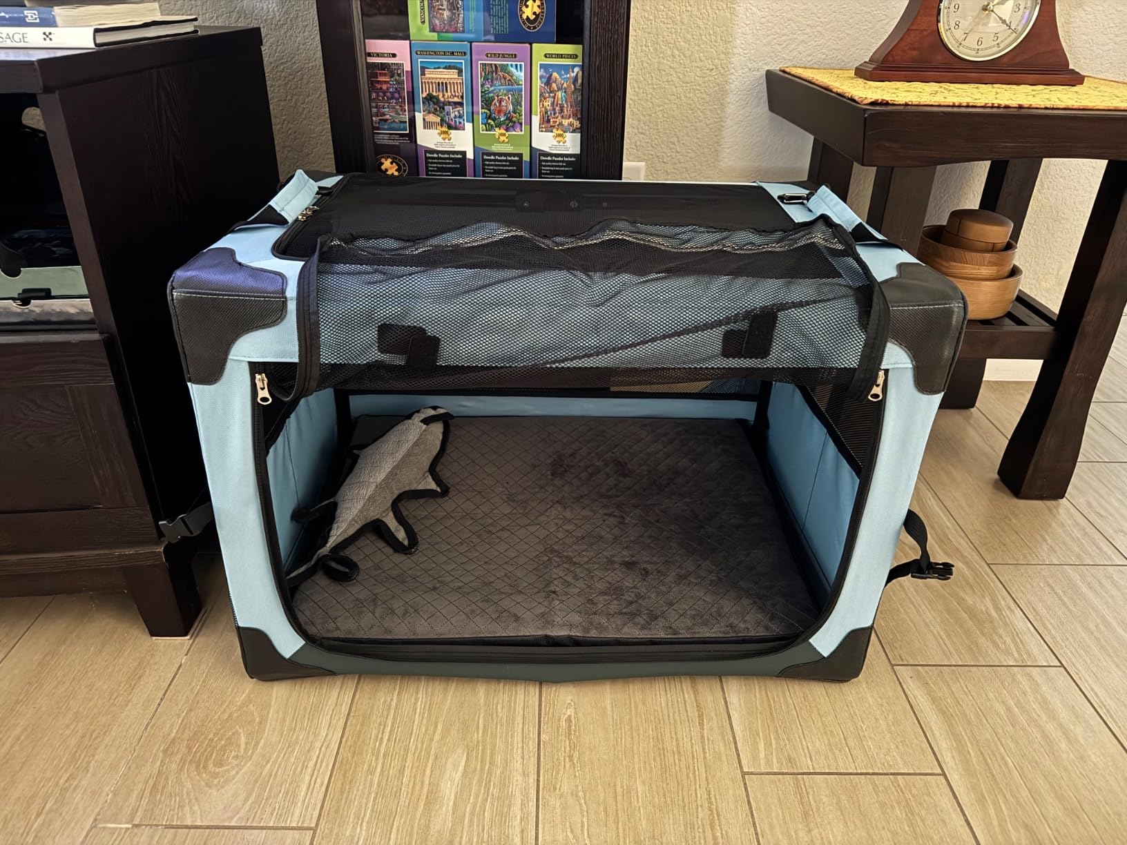 JOYTUTUS Collapsible Dog Crate, 32 Inch Portable Pet Crate for Car, Travel Dog Kennel Foldable Dog Crate for Large Dog 50lbs, Soft Cat Carrier Fit for Indoor & Outdoor/Trunk (Blue) customer photo 2