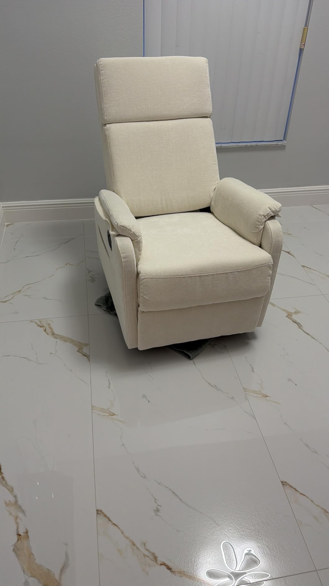 Recliner Chair, Swivel Rocking Recliner Chair for Adults, Glider Rocking Chair, Small Nursery Chair Recliner for Living Room, Reclining Chair with Modern-Designed Armrests, Chenille, Beige customer photo 2