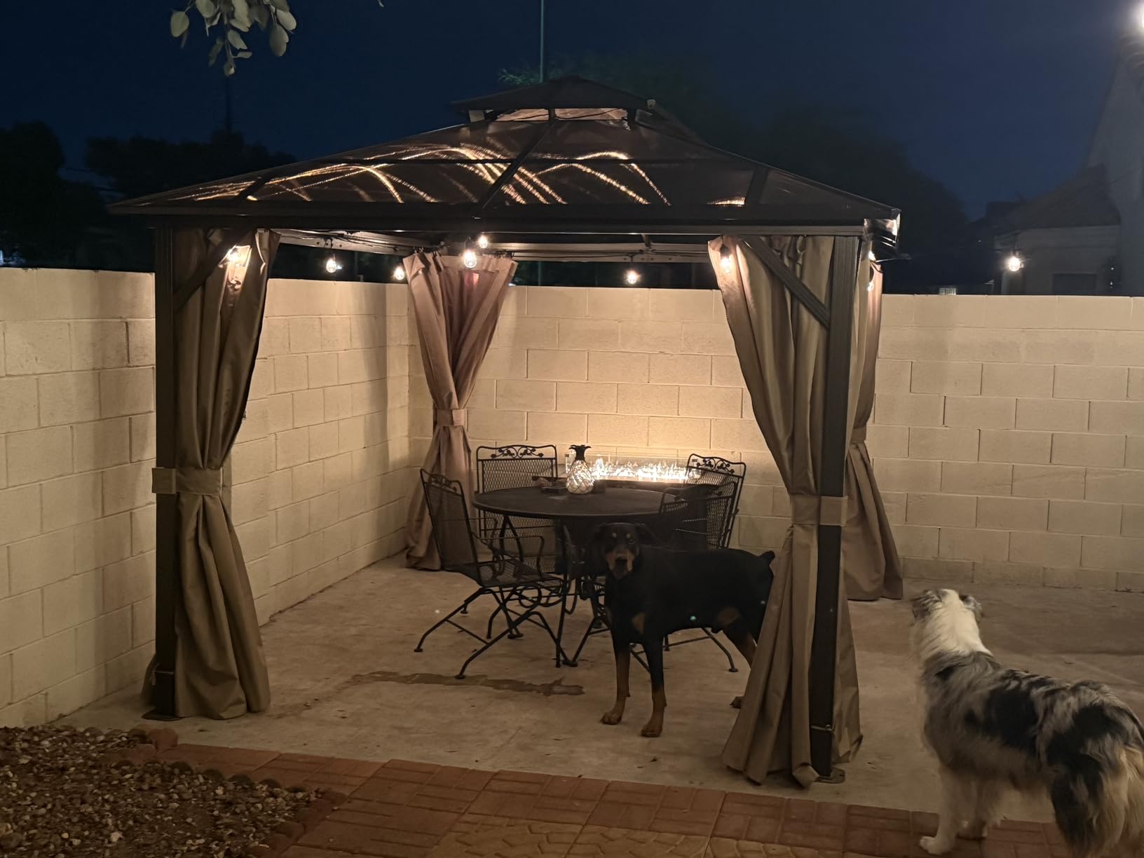 Aoxun 12'x10' Hardtop Gazebo, Aluminum Frame Permanent Pavilion with Curtains and Netting, Outdoor Polycarbonate Double Roof Canopy, Designed for Garden, Lawns, Patio, Brown customer photo 2