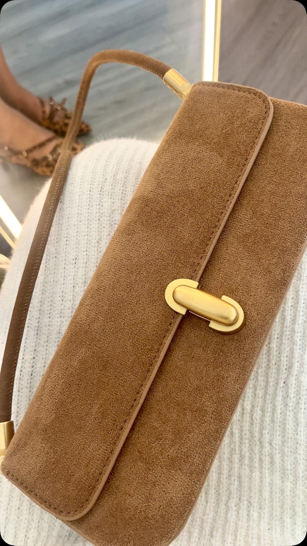 Shoulder Bag with Lock Buckle, Medium Size, Shoulder Bag Underarm Purse (Suede Brown) customer photo 2
