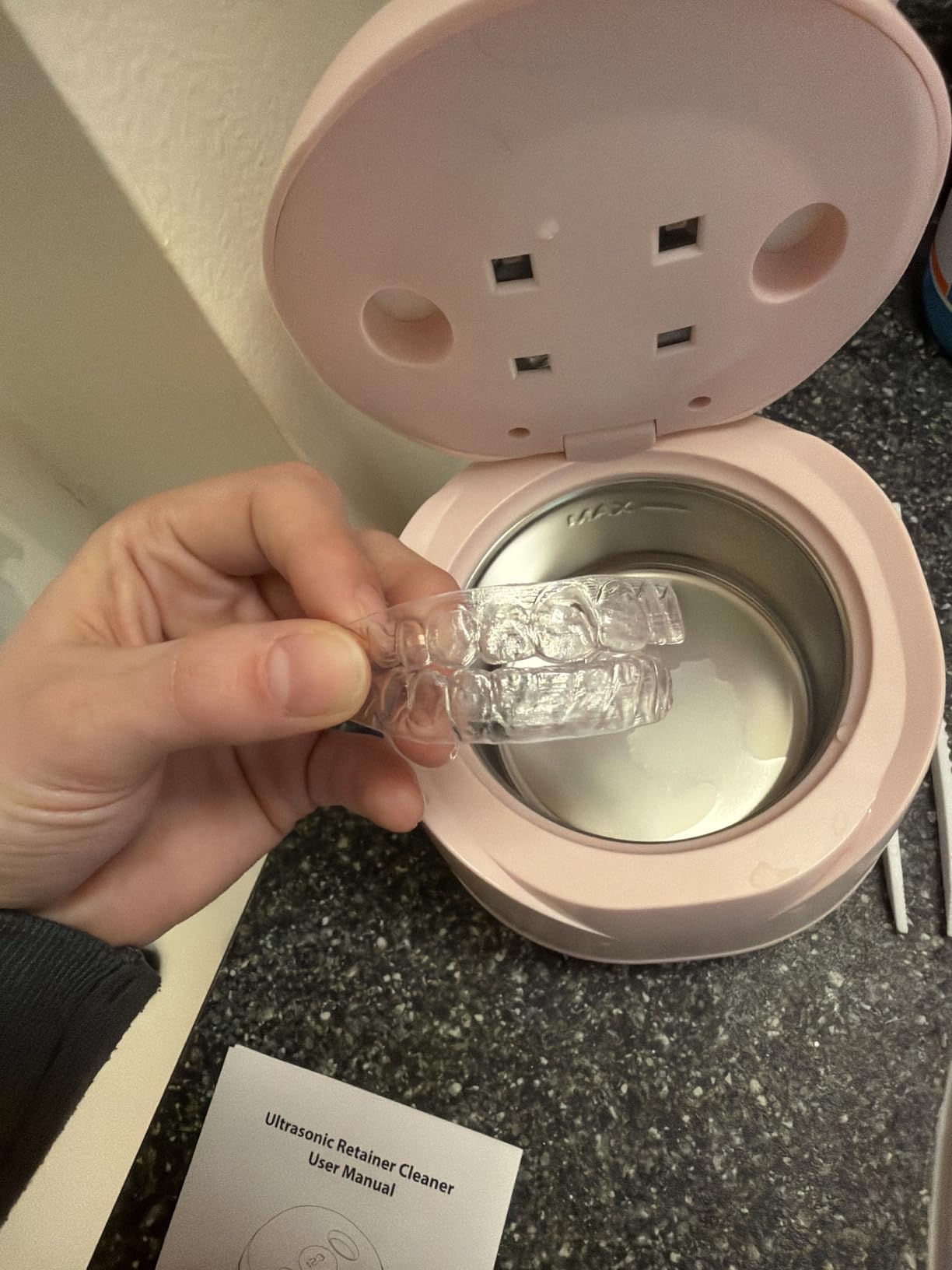 Dental Ultrasonic Retainer Cleaner Machine: 45kHz Dental Cleaning Pod with Digital Timer & 200ML, Deep Cleaning for Dentures, Mouth Guards, Aligners, Night Guards, Braces, Toothbrush Heads & Jewelry customer photo 1