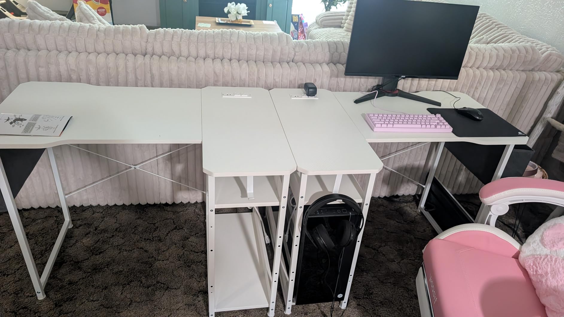 Small Gaming Desk with Power Outlets, 40 Inch L Shaped Desks with Reversible Shelves and Storage Bag, Computer Desk Corner Desk PC Desk for Gaming and Home Office Table, Black customer photo 1