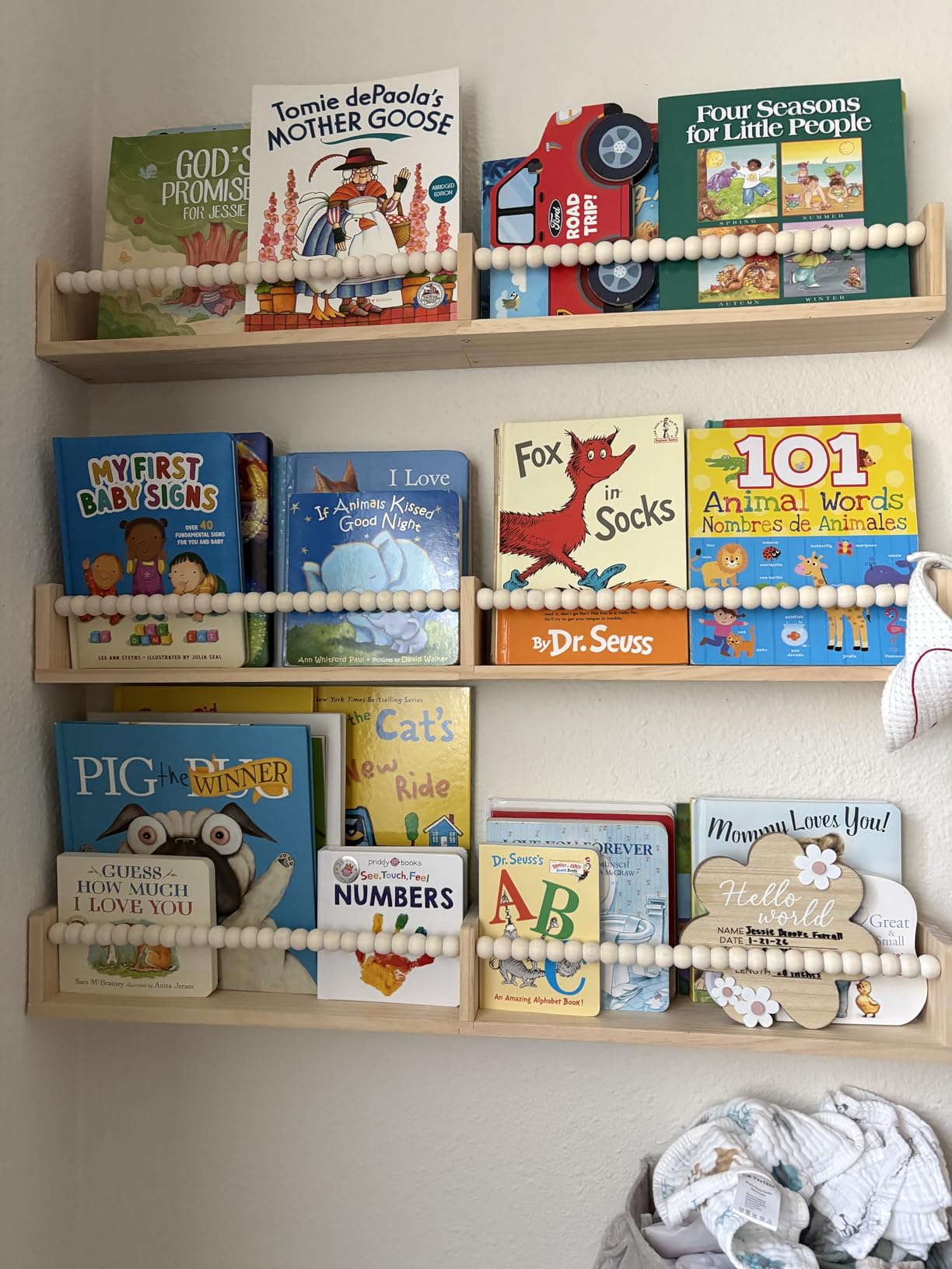Nursery Book Shelves for Kids Rooms - 32 Inches Floating Wall Bookshelves Set of 3, Space-Saving Nursery Shelves with Beads Design for Kids Room, Bedroom and Study Room(Natural) customer photo 2