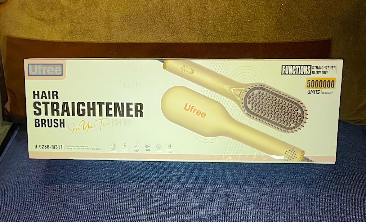 Ufree Upgraded Hair Straightener Brush, 5 Temps Straightening Brush with Ionic Tech, Cool Air System, Dense Bristles, Dual Voltage, Ceramic Hot Comb, Women Gifts customer photo 2