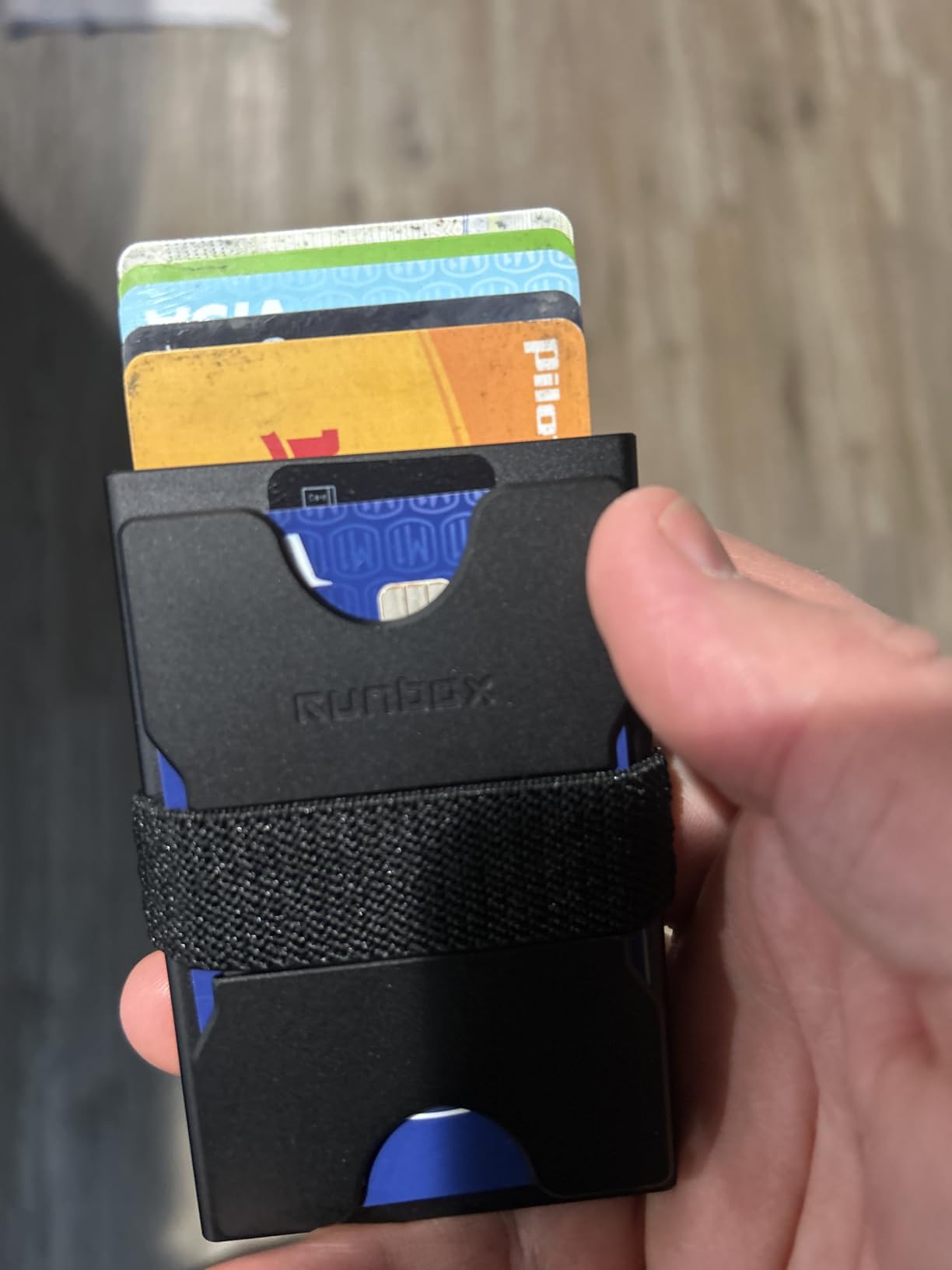 RUNBOX Slim Card Holder Wallet for Men, Minimalist RFID Blocking Wallet with Pop-Up Function, Ultra-Thin Design, Metal Business Card Cases holds 6+6 Cards, Gifts for Men, Men's Accessories customer photo 1