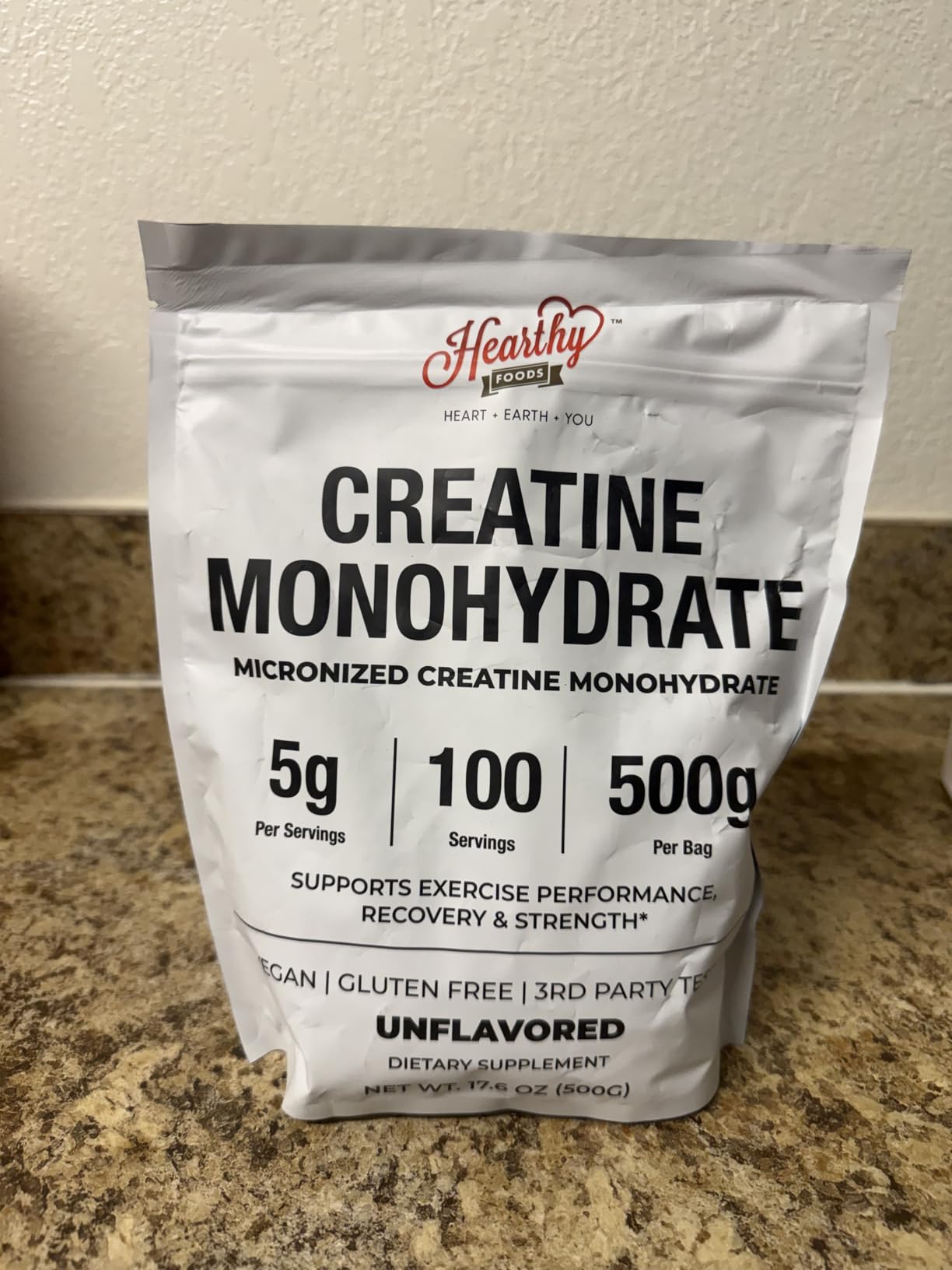 HEARTHY FOODS Creatine Monohydrate Micronized Powder 500G - 100 Servings, 5000mg Per Serving (5g) customer photo 1