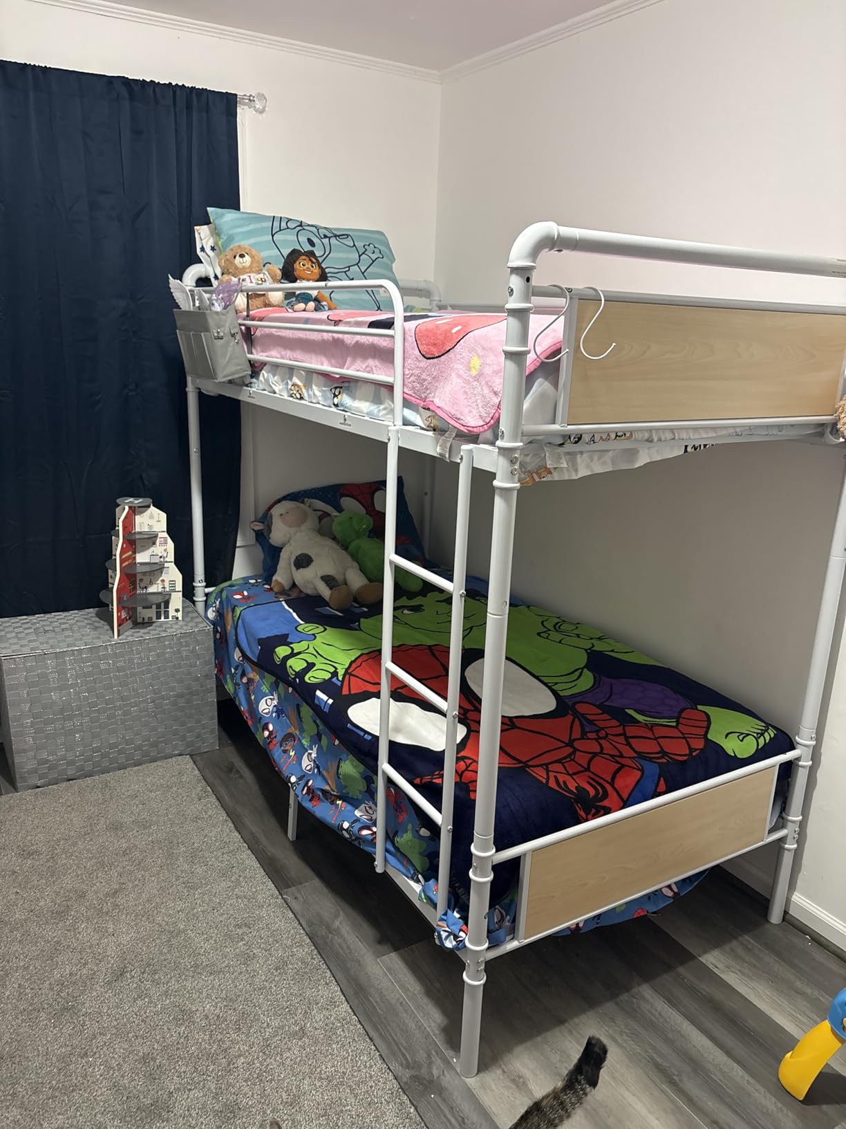 Jocoevol Metal Bunk Bed Twin Over Twin, Industrial Bunkbeds Heavy Duty Bed with Safety Guard Rails and Space-Saving Design, Steel Bed for School, Bedroom (White) customer photo 1