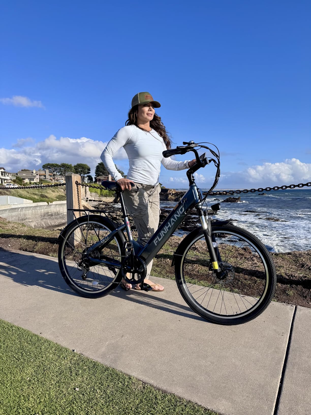 Funhang Electric Bike for Adults, 1000W Peak Ebike, 50Miles 20MPH Step Thru Electric Bicycle, 26
