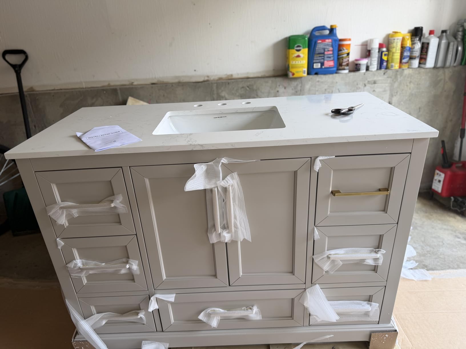 48 Inch Bathroom Vanity with Sink Combo, Solid Wood Frame with Mable Top &Backspalsh, Fully-Assembled with Soft-Closing Doors & 7 Drawers, Greige customer photo 1