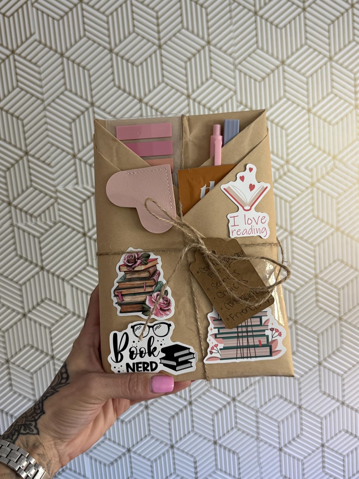 6 Set Blind Date with a Book Gift Box Supplies Excluding Books Bulk Leather Bookmarks Stickers Kraft Tags Pens Wrapping Papers Bookish Readers Galentines Valentine Book Lovers Club Gifts for Women Men customer photo 2