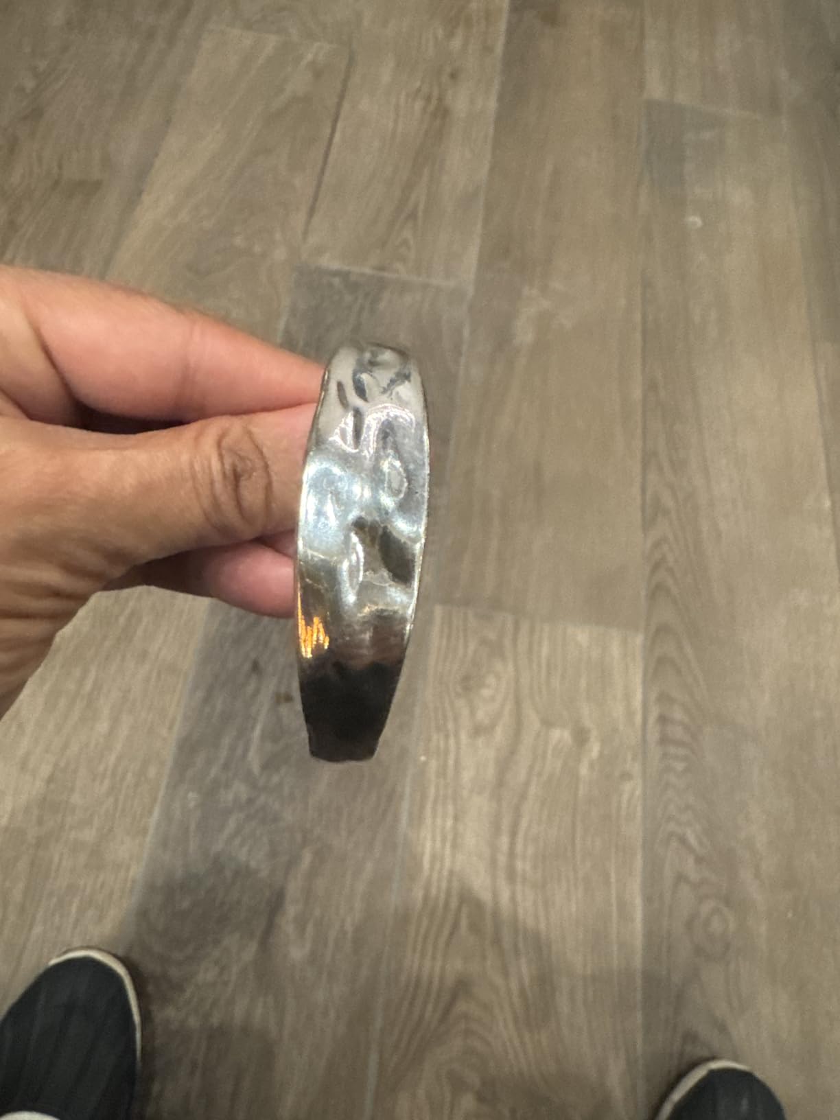 Silver Thin Cuff Bracelet Vintage Hammered Texture Style Statement Open Bangle Chunky Bracelets for Women customer photo 1