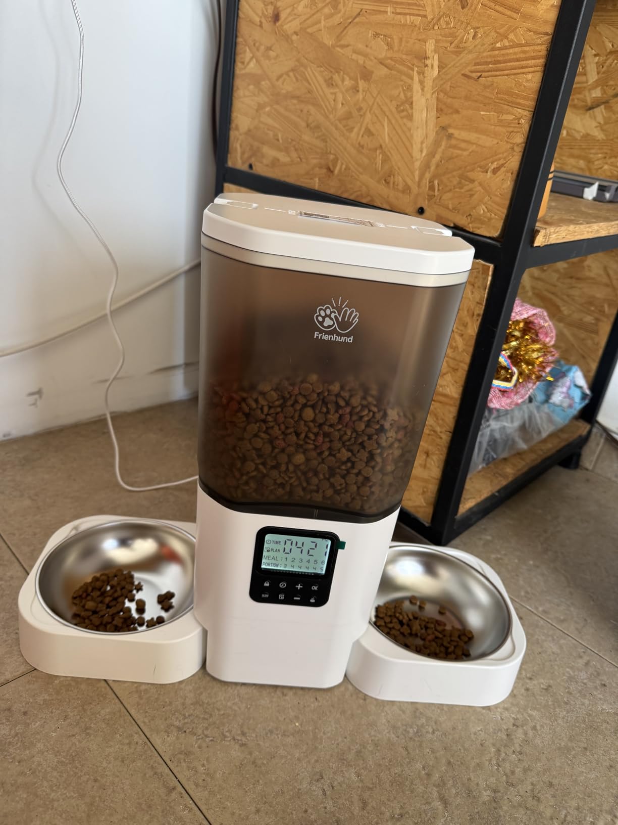 Timed Automatic Cat Feeder 2 Cats with Slow Feed: Dual Automatic Dog Feeder with Information Visualization, Programmable Auto Cat Food Dispenser for Multiple Pets, Detachable for Clean-29 Cup customer photo 1
