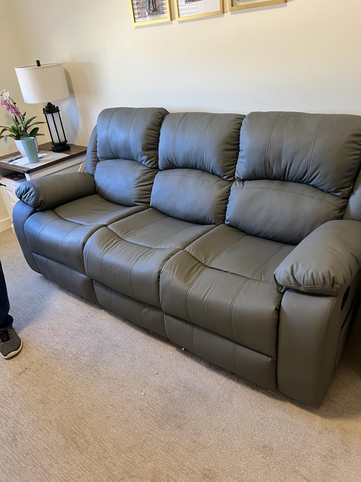 Reclining Loveseat Recliner Sofa, 2 Seat Leather Recliner Couch with Side Pocket for Living Room, RV, Home Theater customer photo 2