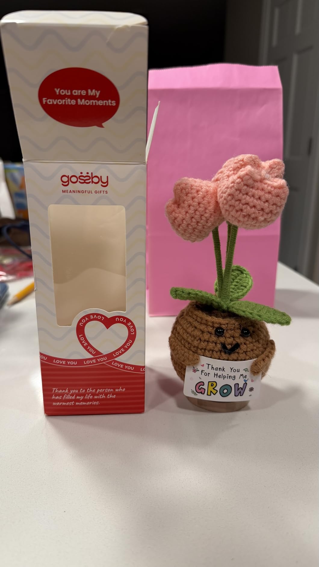 Gossby Handmade Positive Tulip Flower Crochet - Never Forget The Different That You Make - Inspirational Gift for Women - Thank You, Appreciation, Positive Gift for Teacher, Mom, Friend, Coworker customer photo 2