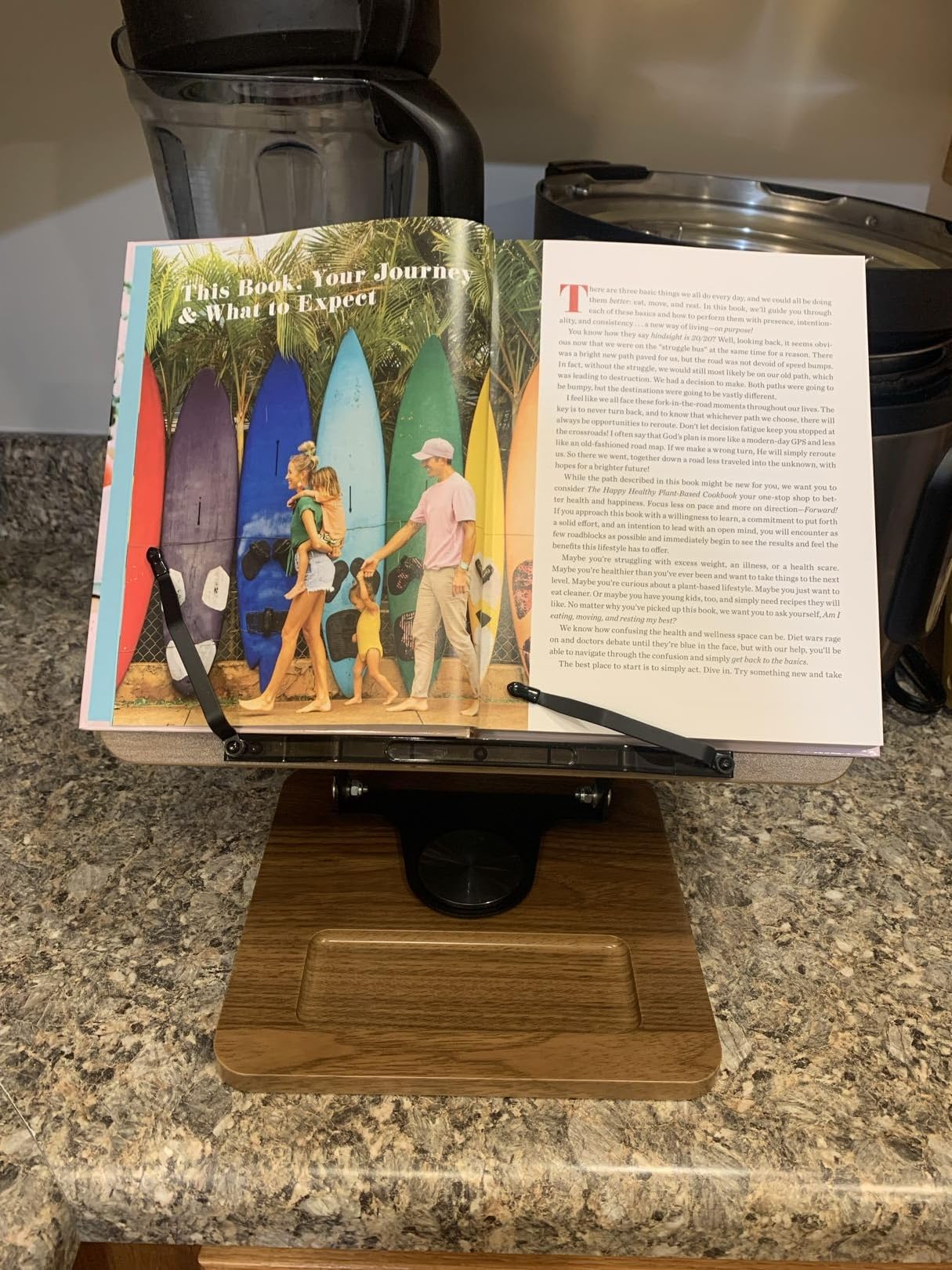 Book Stand for Reading, 360° Rotating Hands Free Book Holder, Adjustable Height and Angle, Page Clip for Cookbook, Recipe, Magazine, Laptop,Tablet, Foldable for Kitchen, Office, School customer photo 1
