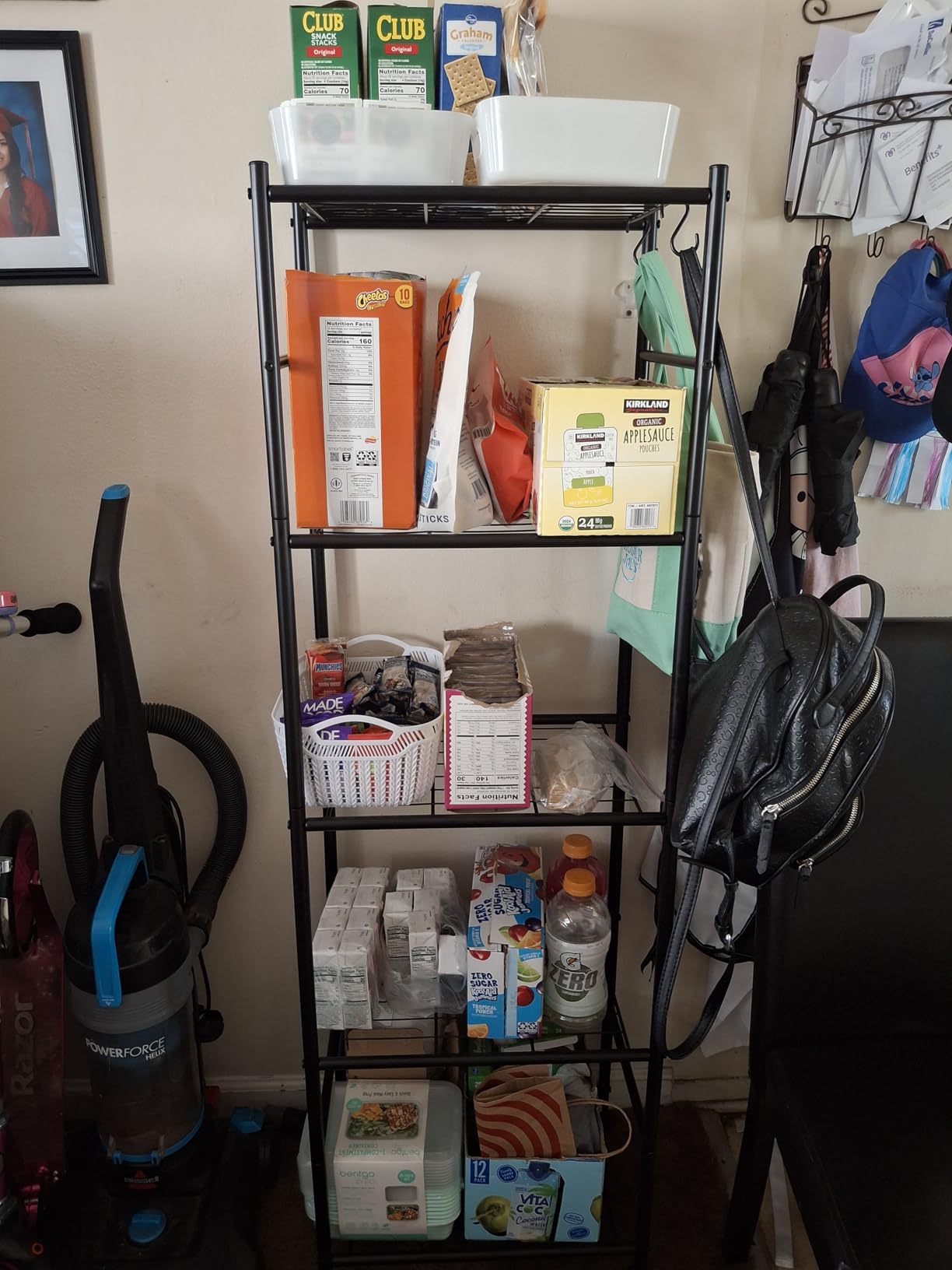 Sakugi Storage Shelves - 5-Tier Large Capacity Shelf Organizer with Hooks, Heavy-Duty Garage Shelving with Leveling Feet, Wobble-Free Rack for Bedroom, Balcony, Garage, 18.1