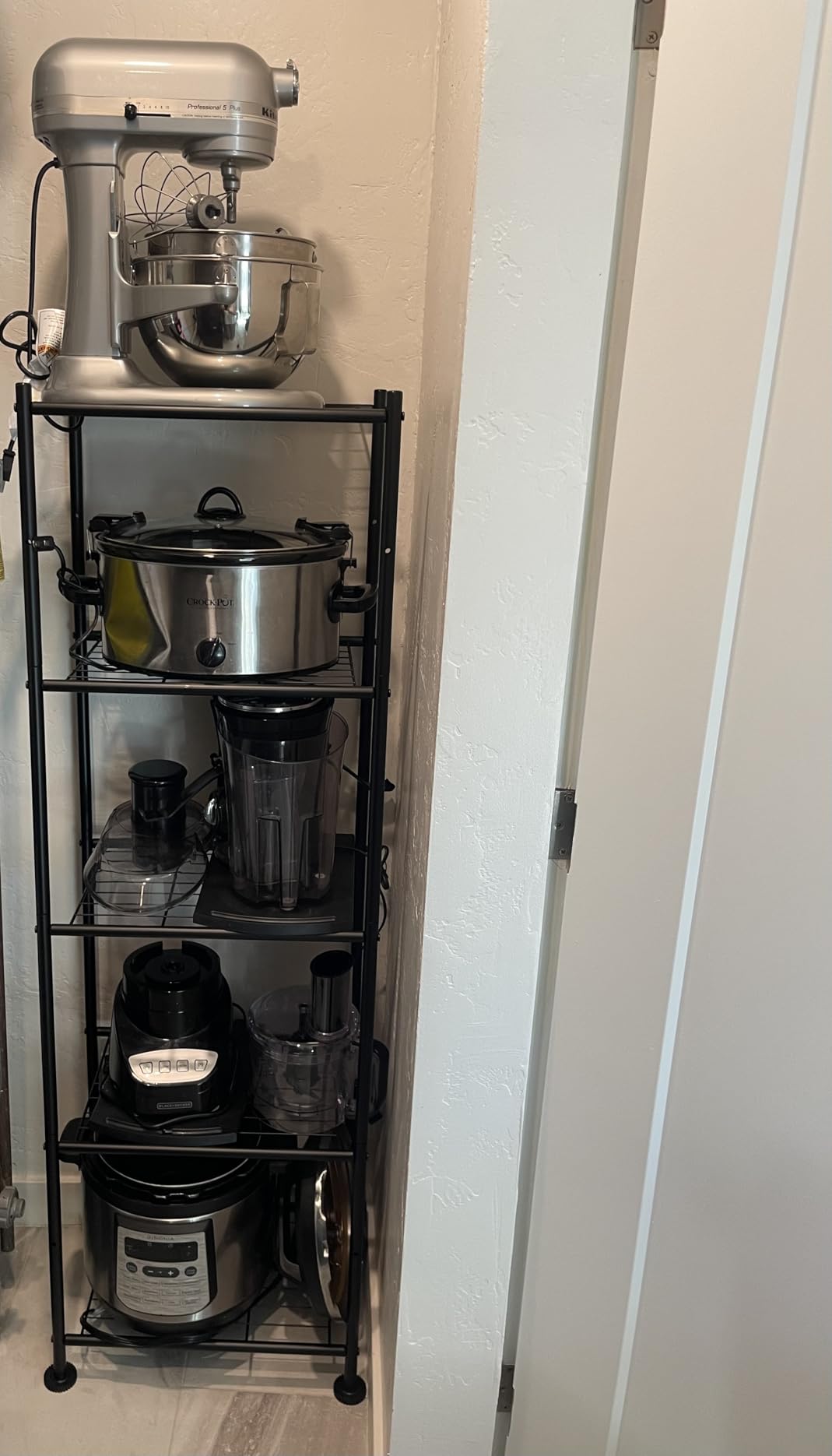 Sakugi Storage Shelves - 5-Tier Large Capacity Shelf Organizer with Hooks, Heavy-Duty Garage Shelving with Leveling Feet, Wobble-Free Rack for Bedroom, Balcony, Garage, 18.1