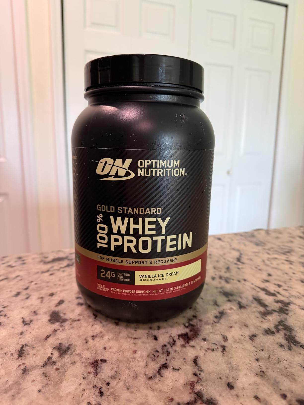 Optimum Nutrition Gold Standard 100% Whey Protein Powder, Vanilla Ice Cream, 0.68 Pound (Pack of 1) customer photo 1