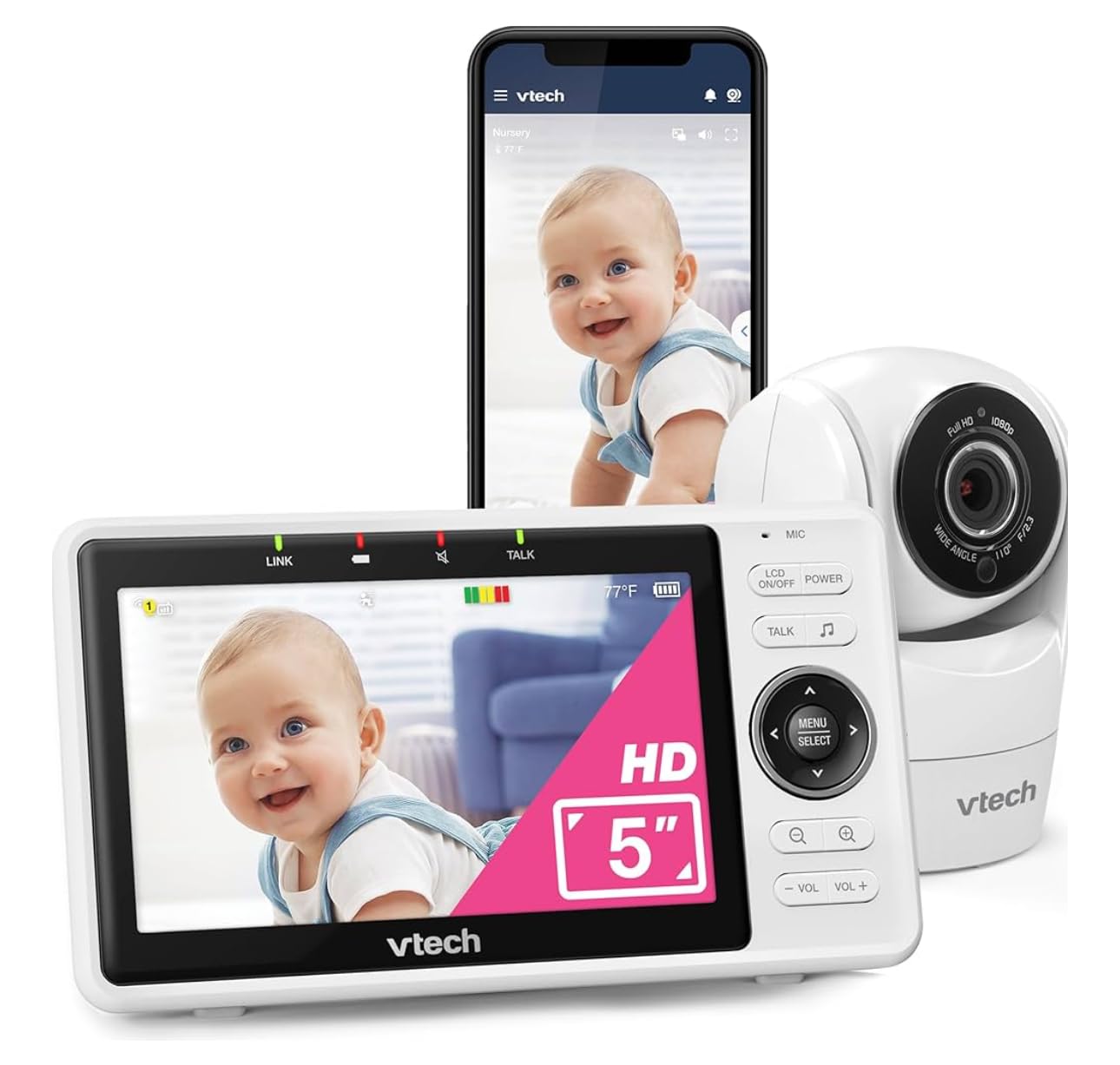 VTech 2-Cameras Smart WiFi Baby Monitor with 1080p FHD Camera and 5 inch HD IPS Screen, Free App with Motion Video, Sound/Motion Detection and Notifications, Split-Screen, Pan-Tilt-Zoom: VM901-2HD customer photo 2