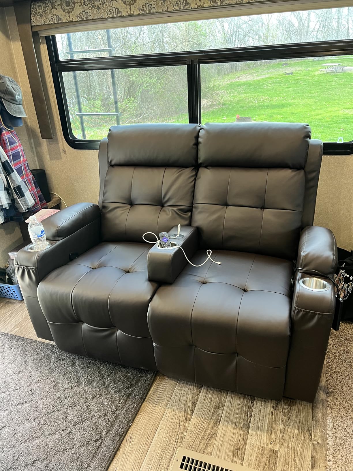RV Loveseat Recliner Sofa, Wall Hugger Massage Reclining RV Couch with USB, Insert Pockets, Cup Holders, 150° RV Recliners Sleeper Sofa for RV Furniture & Travel Trailers & Home Theater Seating customer photo 1
