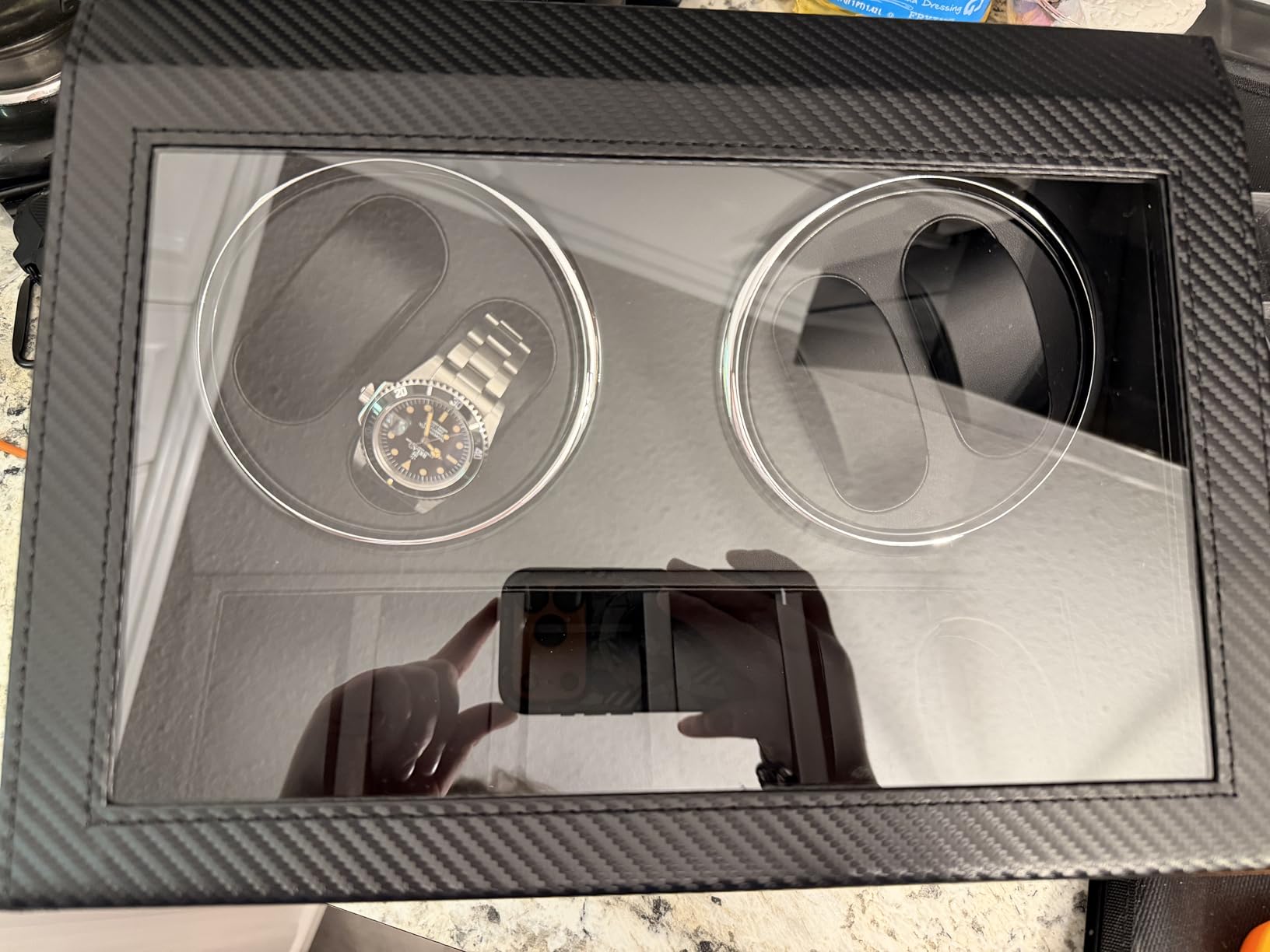 ANWBROAD Watch Winders for Automatic Watches, Automatic Watch Winder with 4 Watch Rotator and 6 Extra Storages, Japanese Quiet Motor, Carbon Fiber customer photo 2