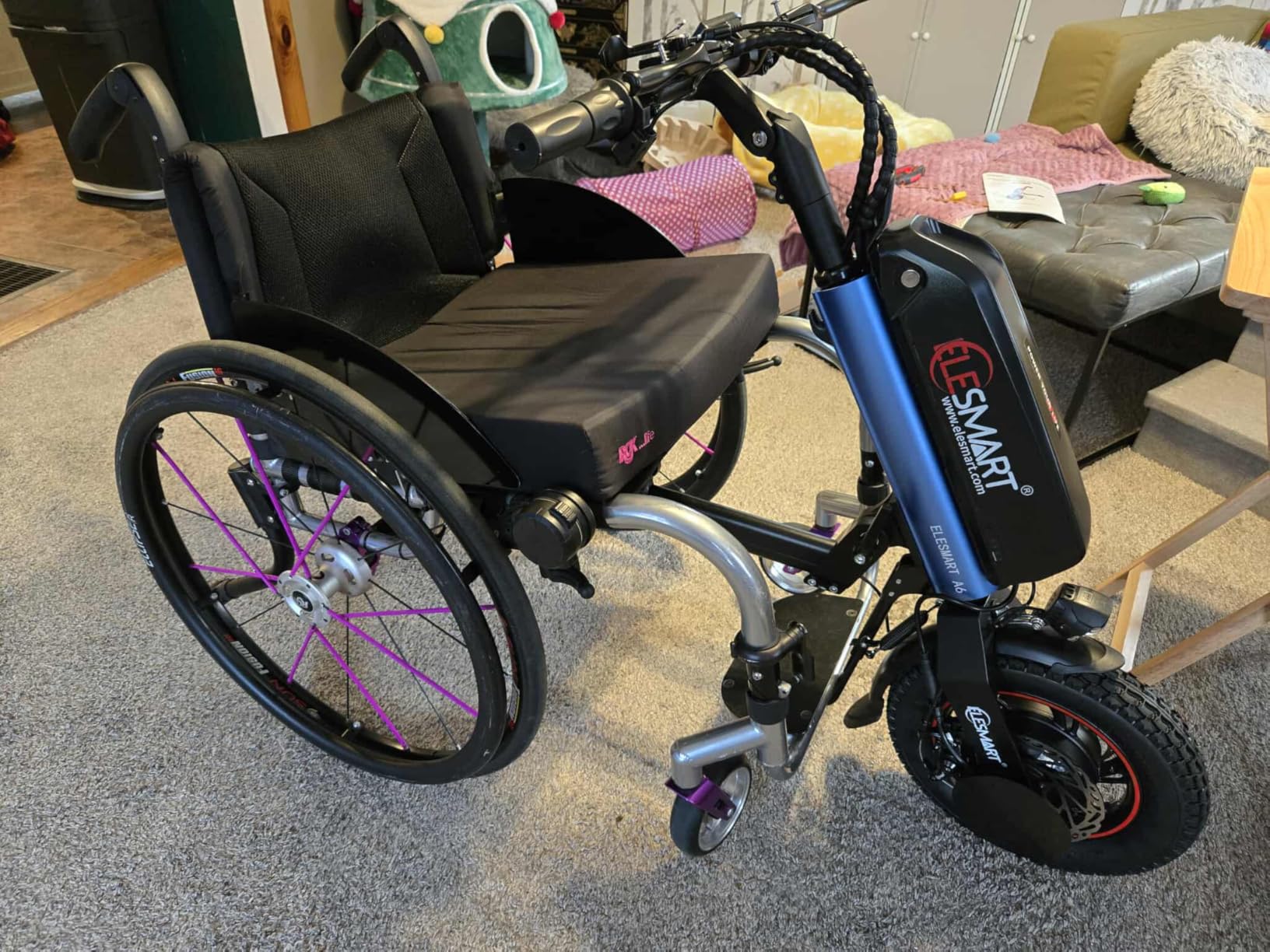 A6 Electric Handcycle Wheelchair Power Attachment, Wheelchair Motor Attachment for Manual to Electric Upgrade, 7.8 Ah, 36V 500W, 280 Wh, Airline Approved, Center Connection, Black customer photo 1